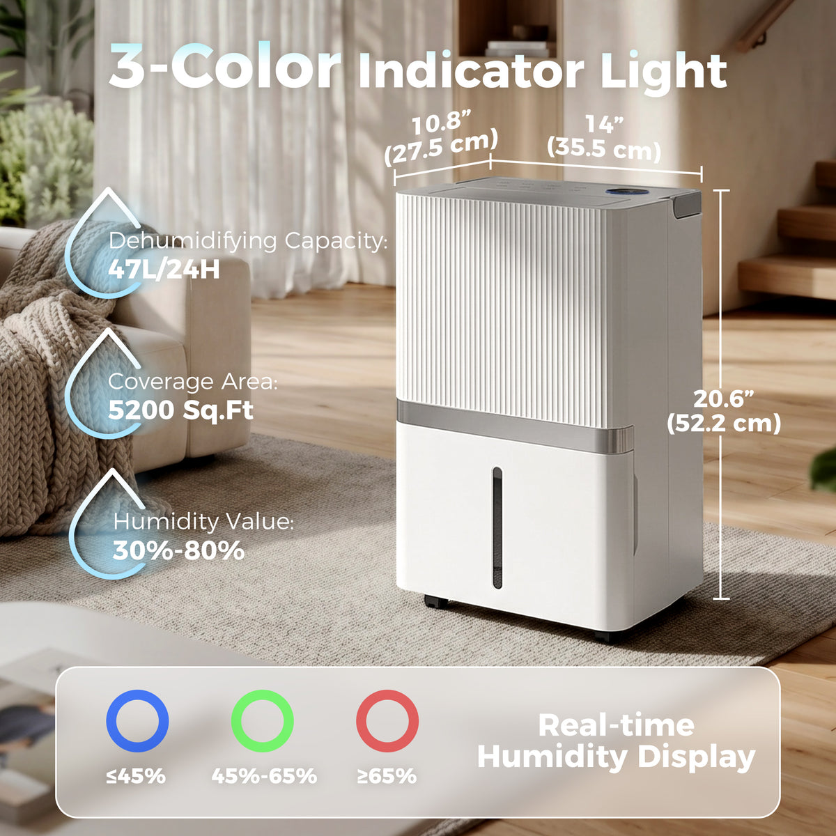 Aosom 100 Pint Smart Dehumidifier - 5,200 Sq. Ft. WiFi White-Home Dehumidifiers-DECOROLALA