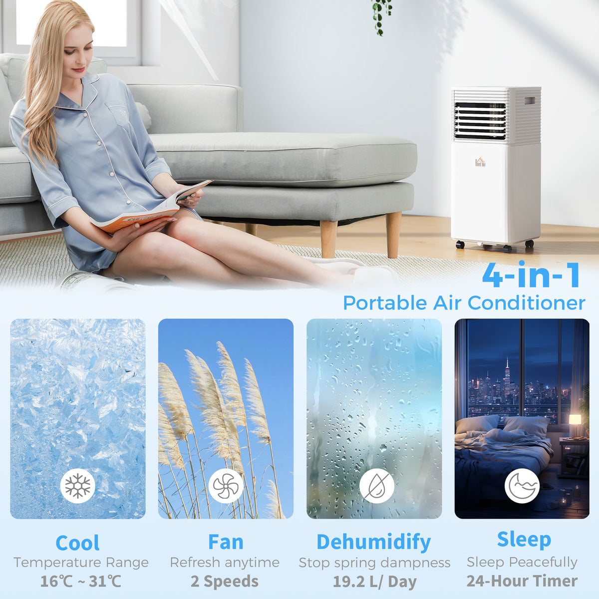 Aosom 10000 BTU Portable Air Conditioner - White 4-in-1 AC Unit-Air Conditioner-DECOROLALA