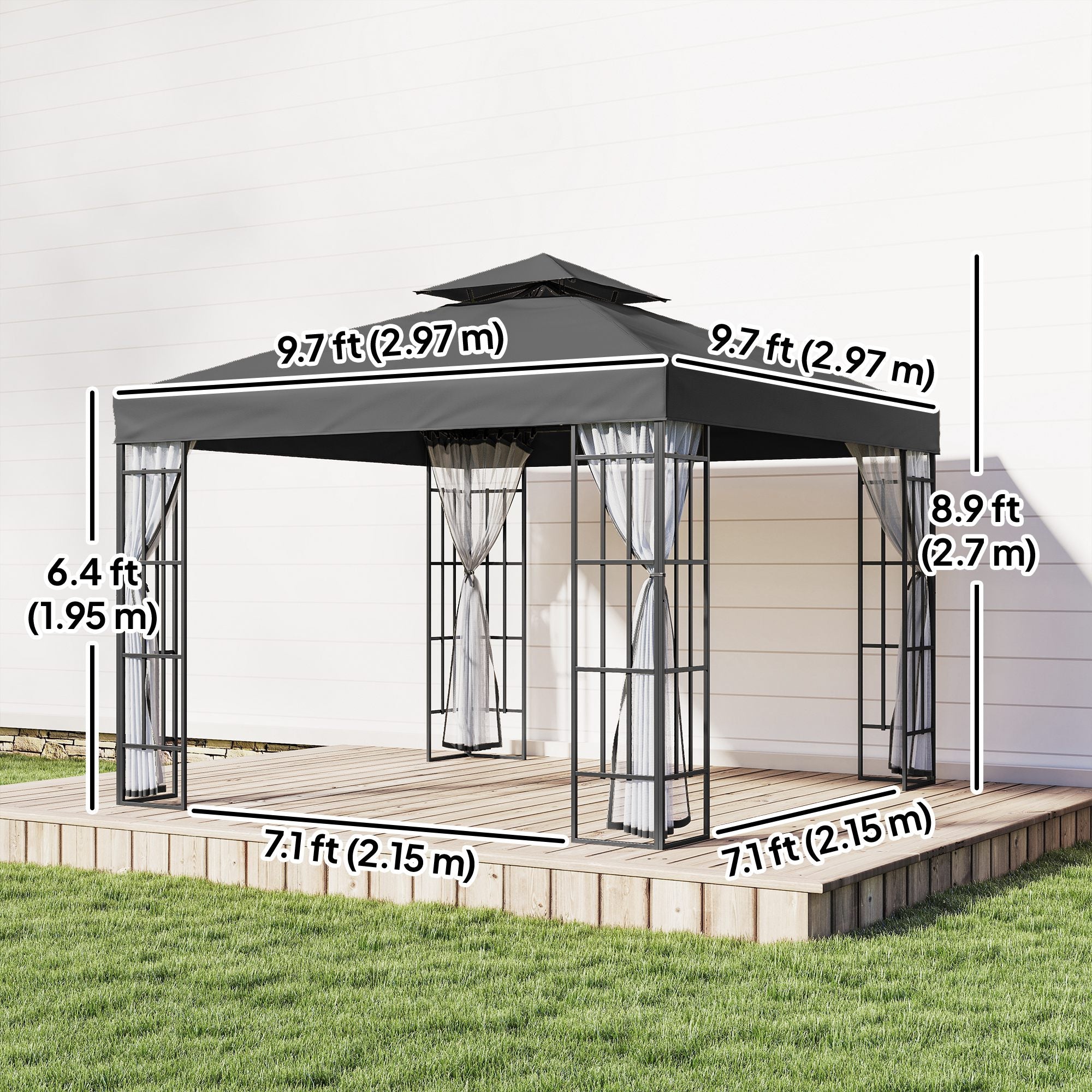 Aosom 10x10 Gazebo Patio Canopy Dark Grey Mosquito Netting-DECOROLALA