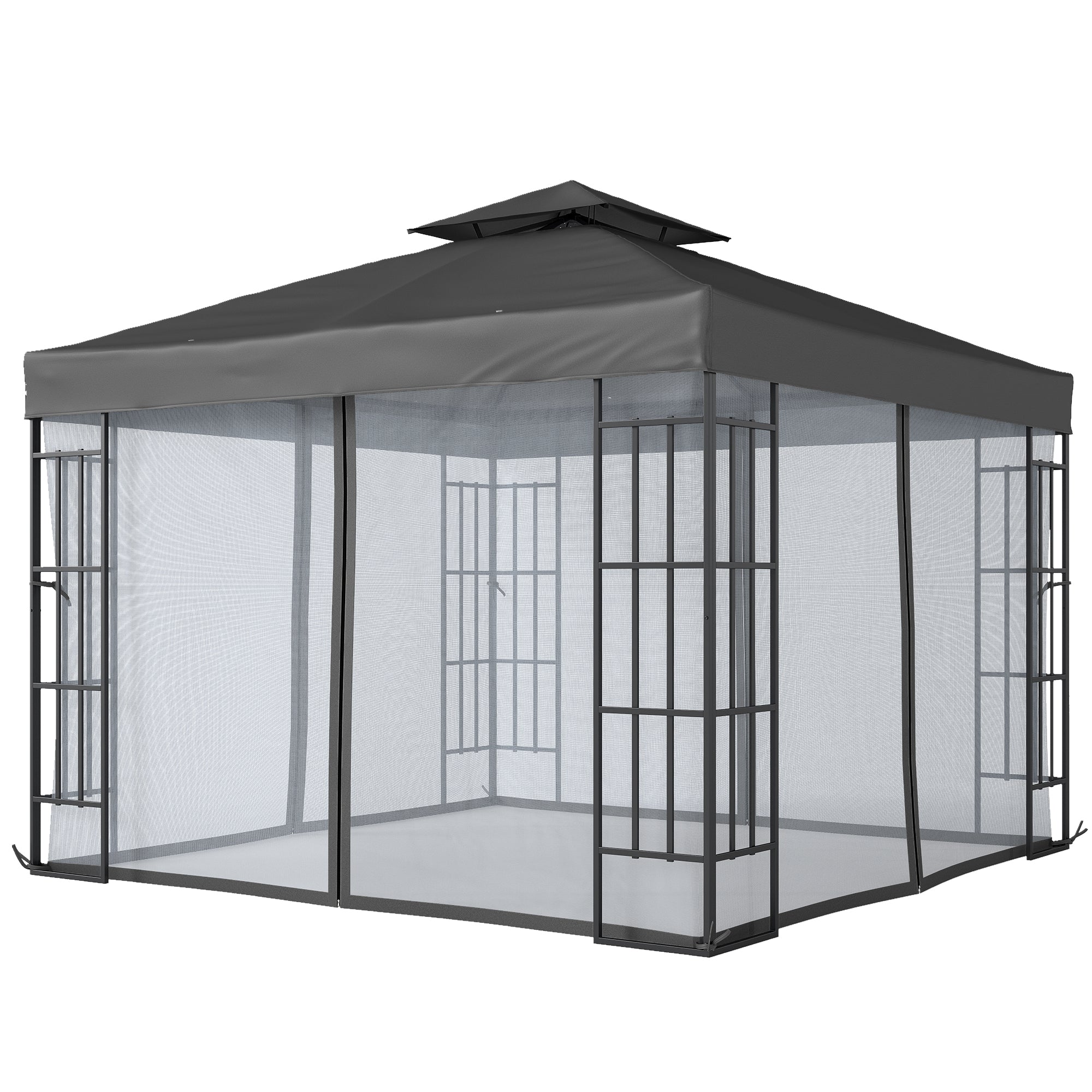 Aosom 10x10 Gazebo Patio Canopy Dark Grey Mosquito Netting-DECOROLALA