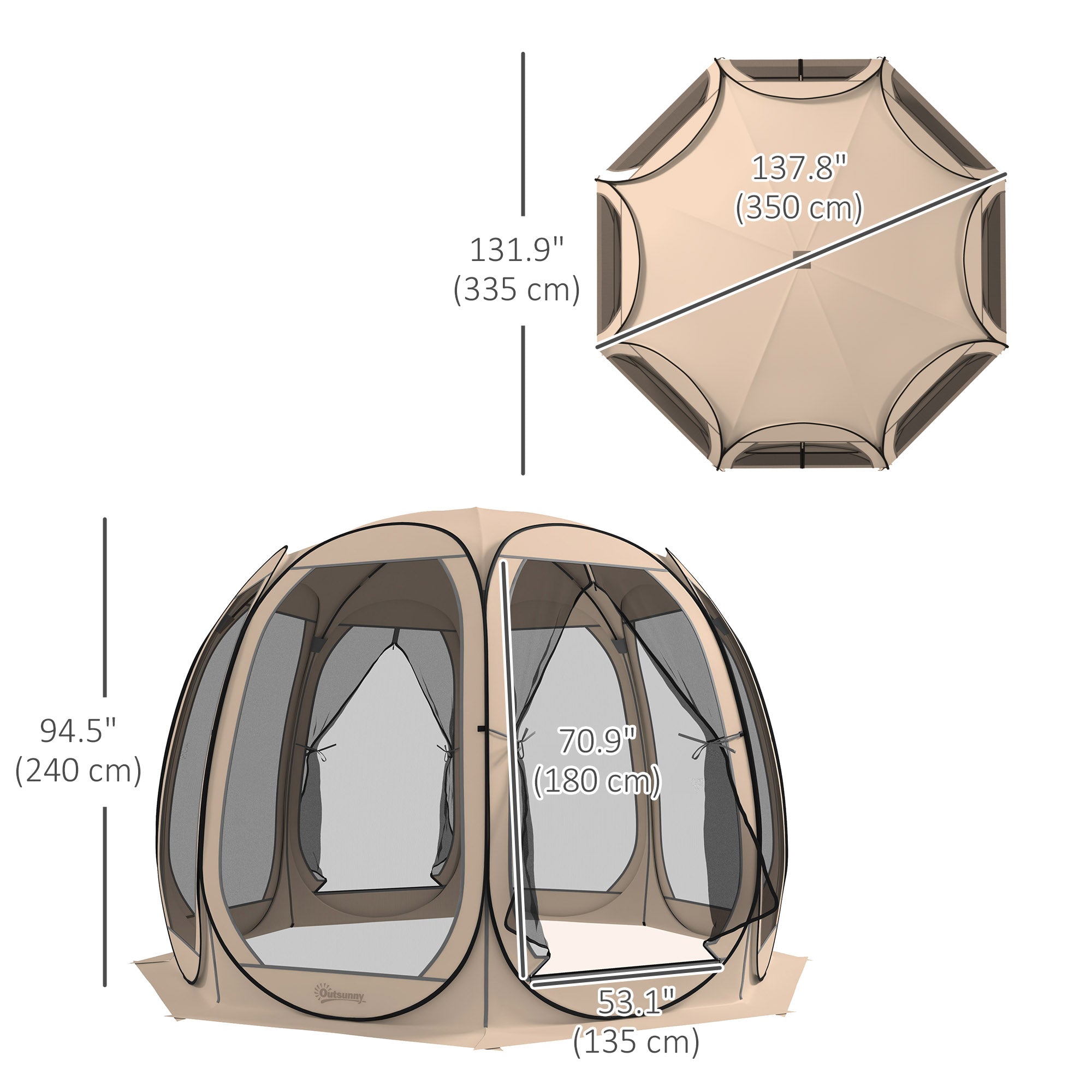 Aosom 11' x 11.5' Pop Up Screen Tent Gazebo - Beige-DECOROLALA