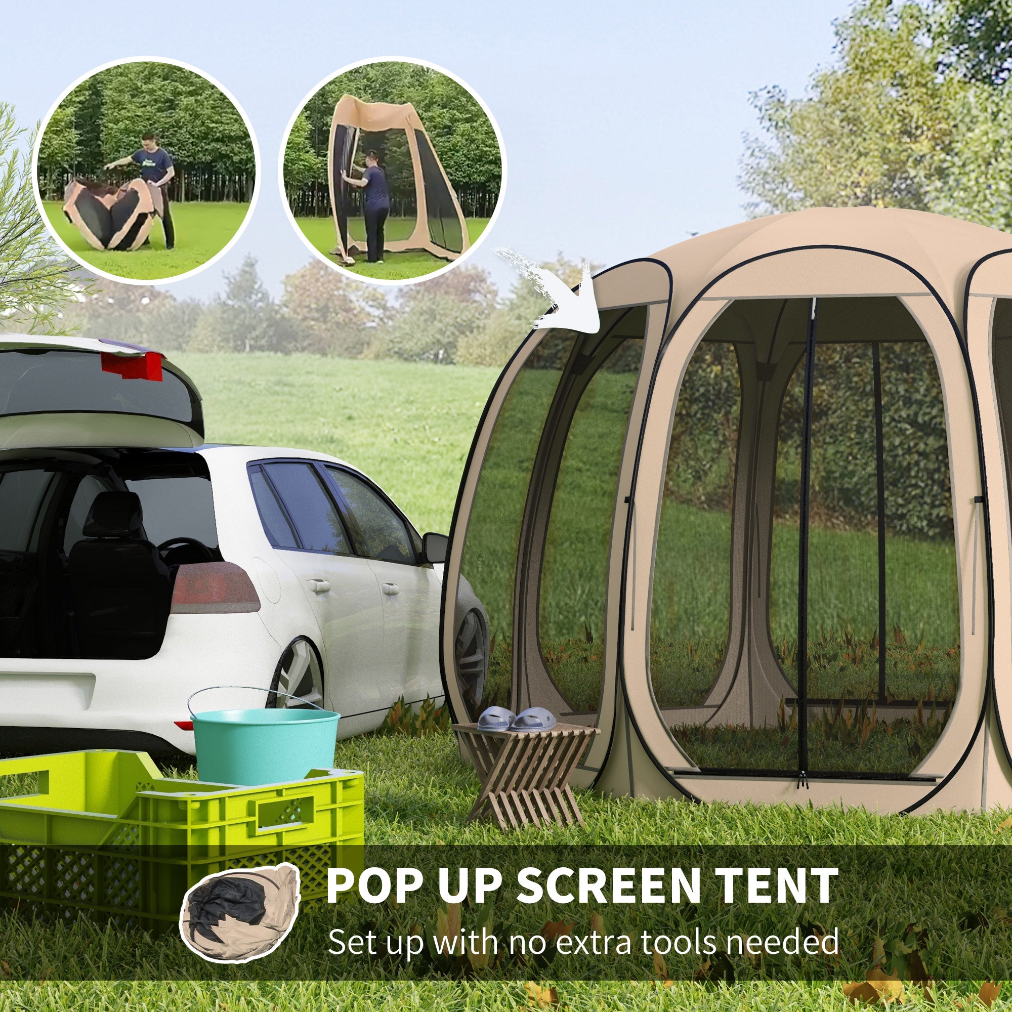Aosom 11' x 11.5' Pop Up Screen Tent Gazebo - Beige-DECOROLALA
