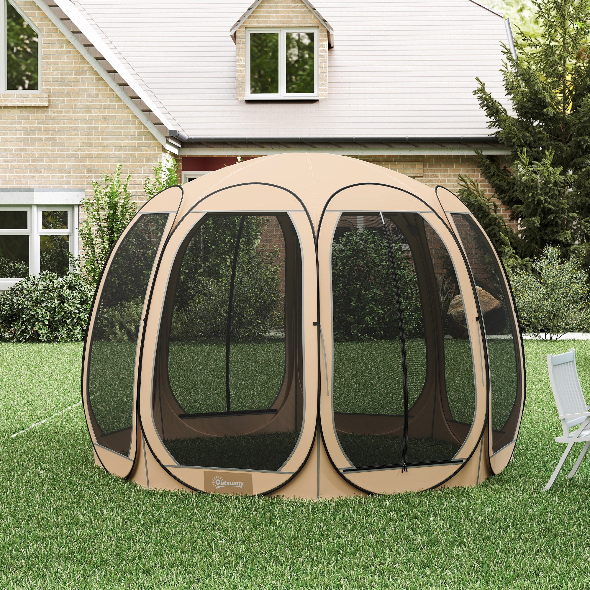 Aosom 11' x 11.5' Pop Up Screen Tent Gazebo - Beige-DECOROLALA