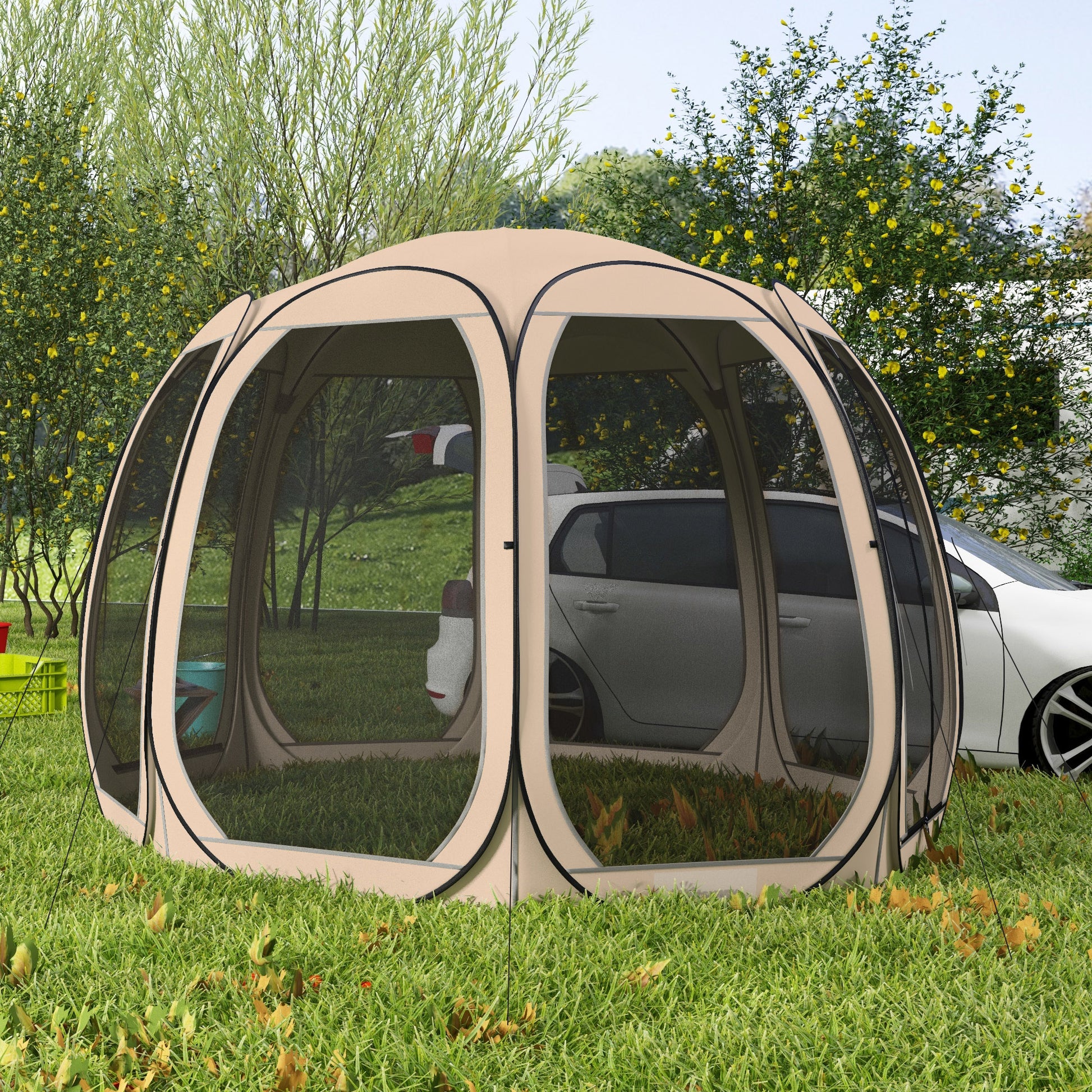 Aosom 11' x 11.5' Pop Up Screen Tent Gazebo - Beige-DECOROLALA