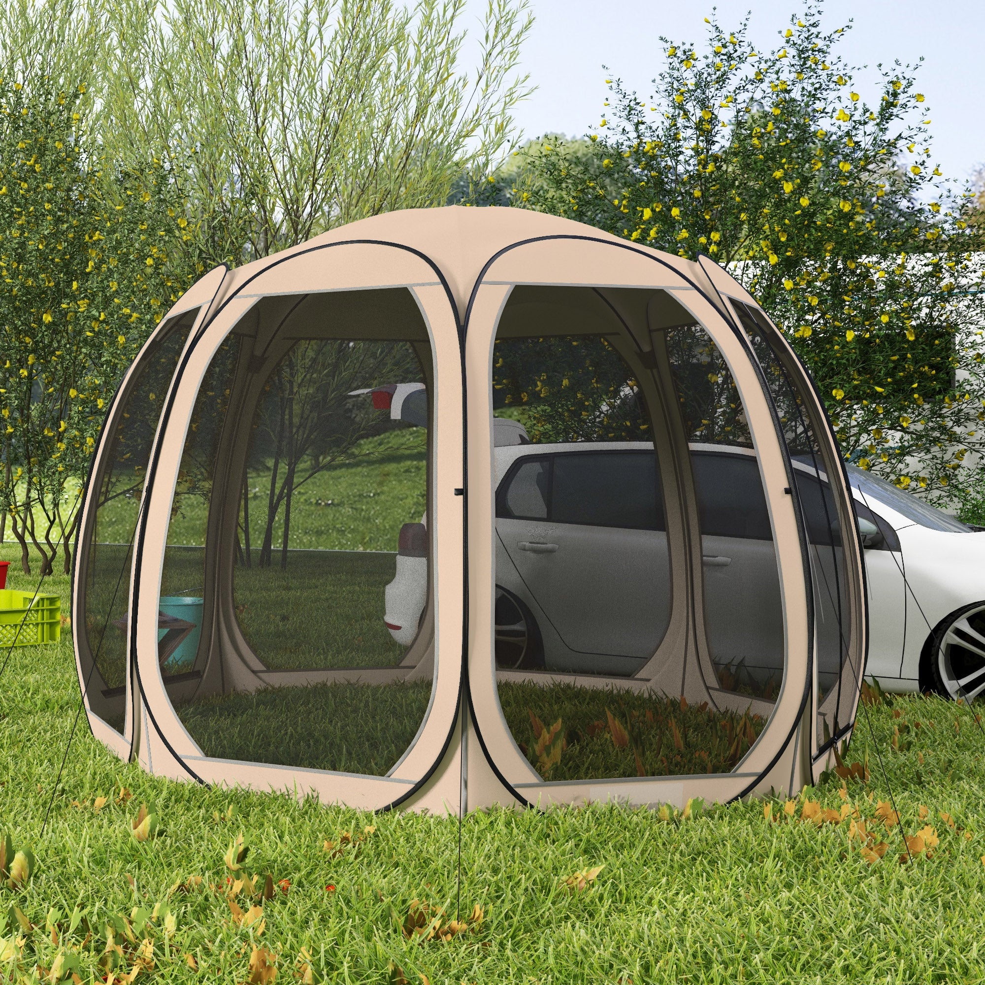 Aosom 11' x 11.5' Pop Up Screen Tent Gazebo - Beige-DECOROLALA