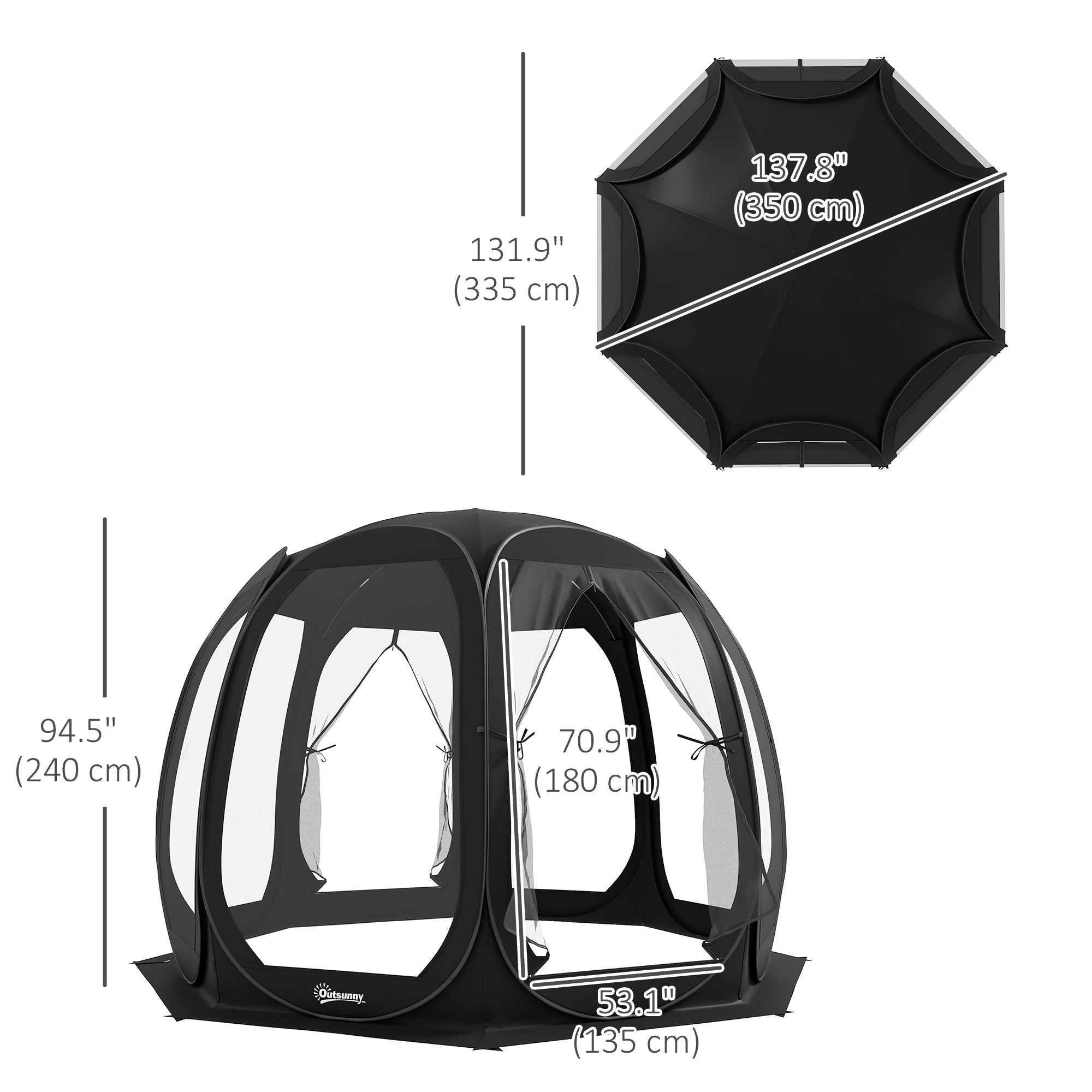 Aosom 11' x 11.5' Pop Up Screen Tent Gazebo - Black-DECOROLALA
