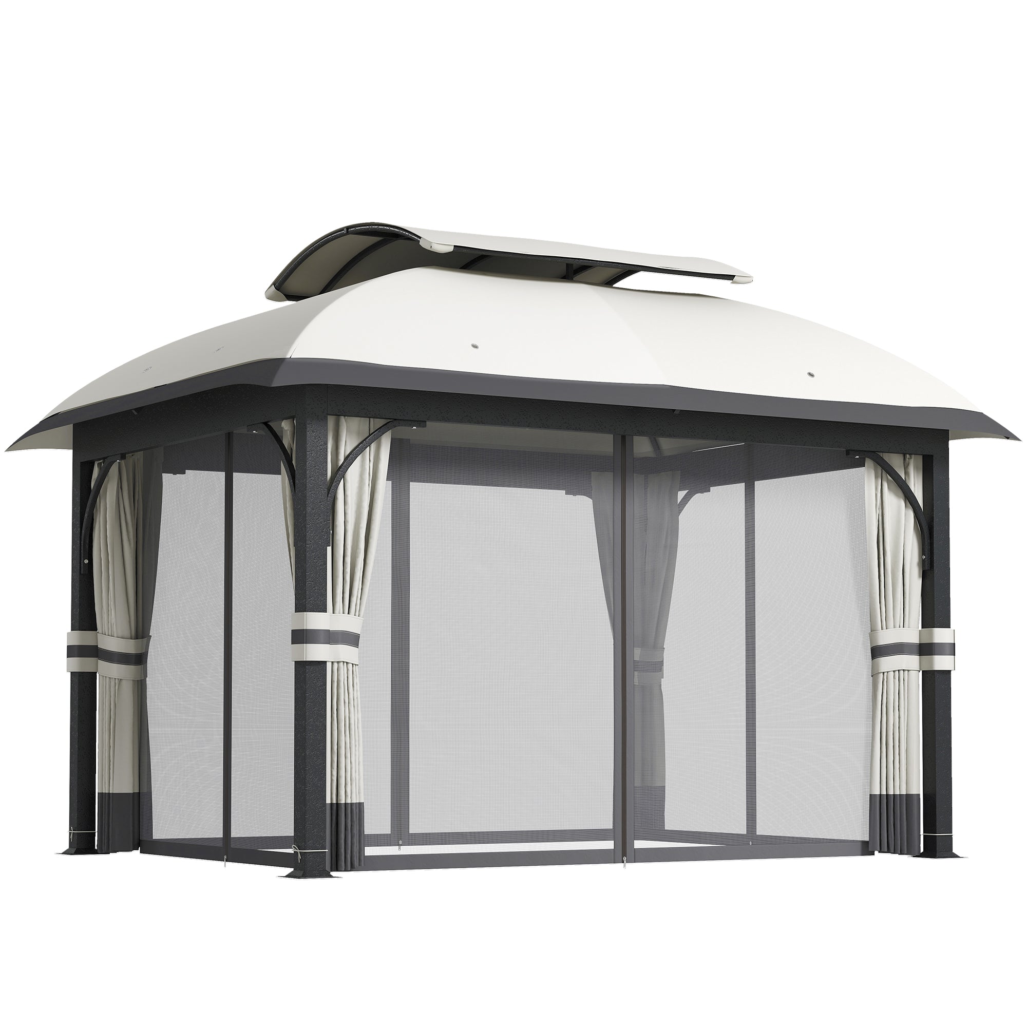 Aosom 11' x 13' Patio Gazebo - Double Roof Metal Canopy Light Grey-DECOROLALA