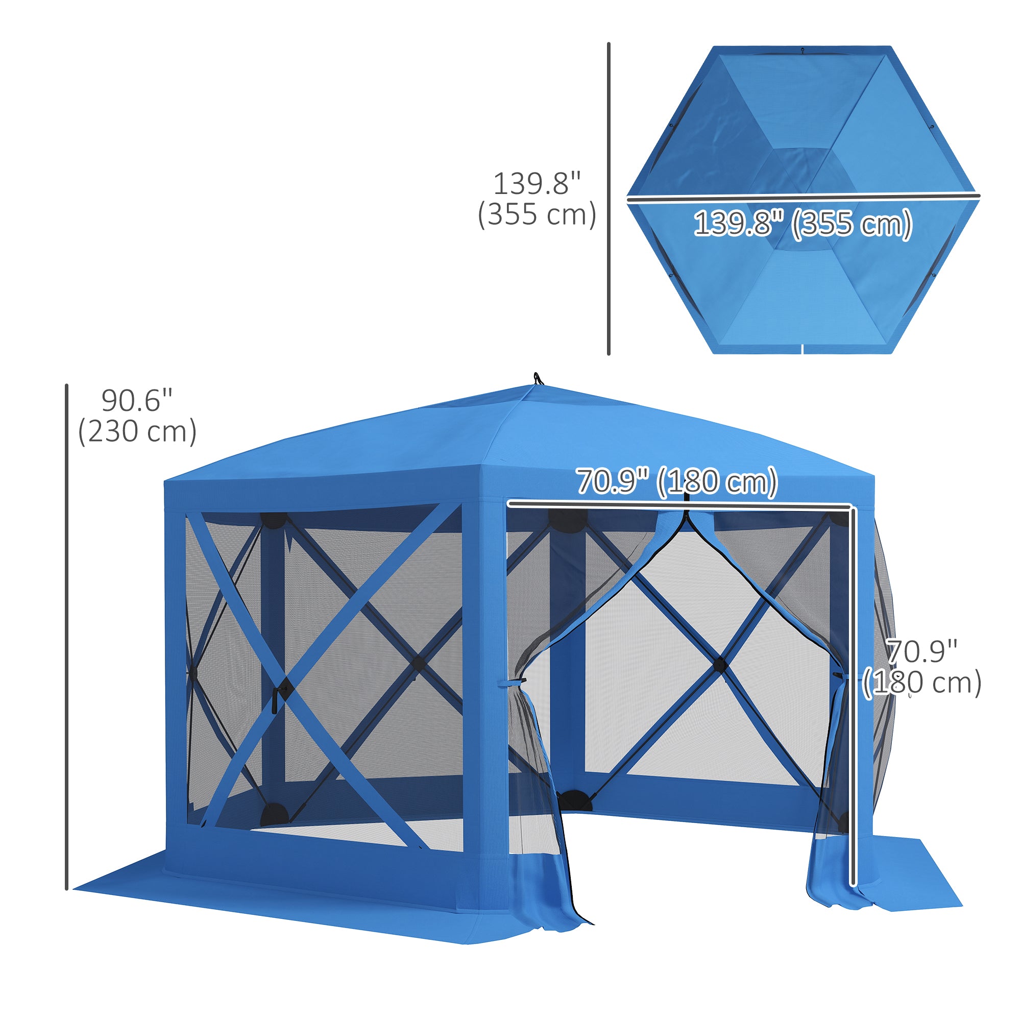 Aosom 12' x 12' Hexagon Pop Up Screen Tent - Blue 6-8 Person-DECOROLALA