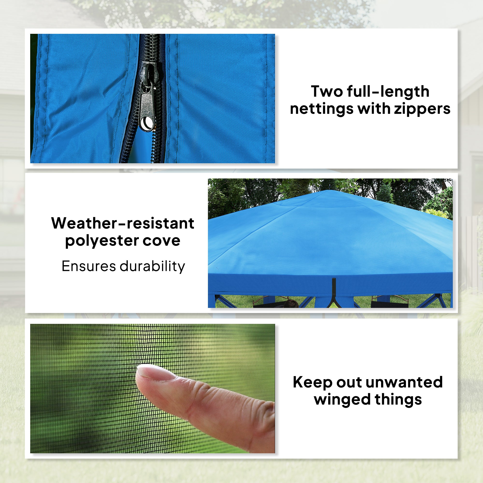 Aosom 12' x 12' Hexagon Pop Up Screen Tent - Blue 6-8 Person-DECOROLALA