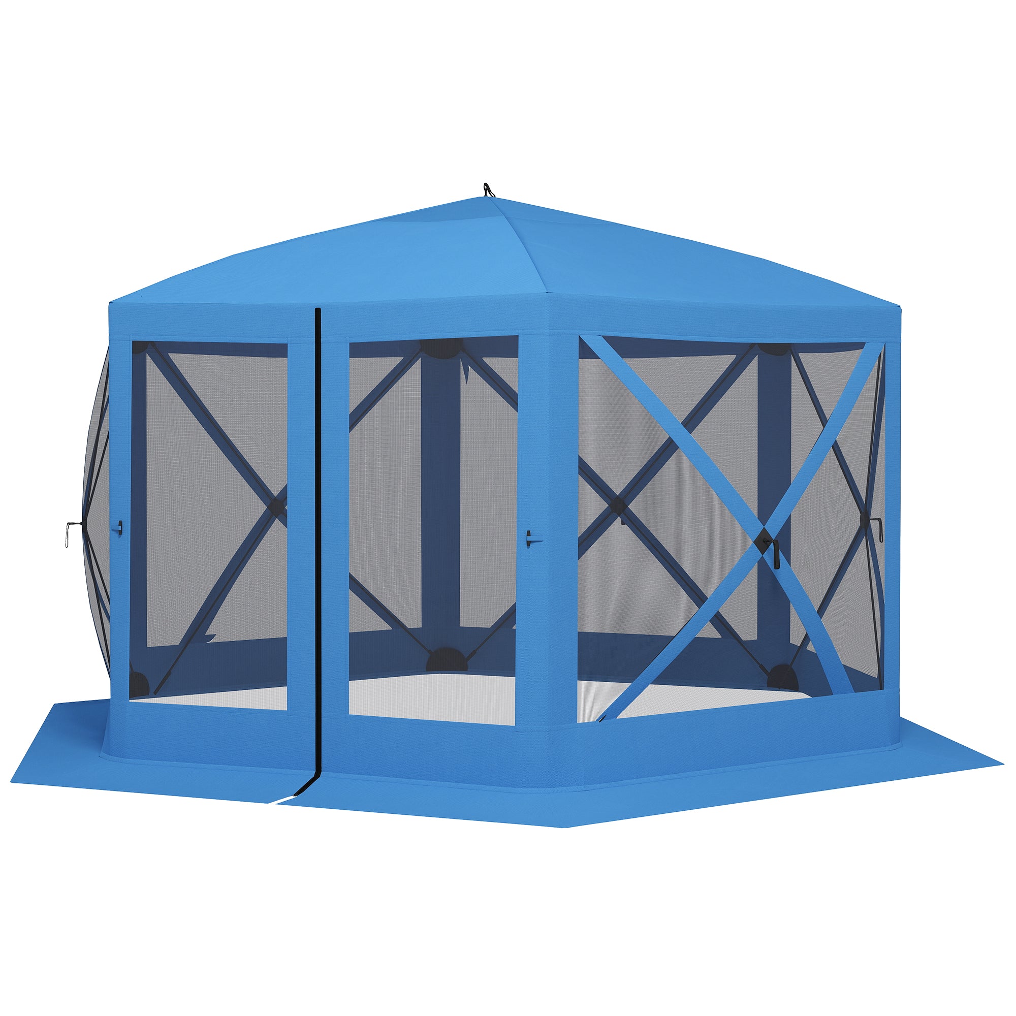 Aosom 12' x 12' Hexagon Pop Up Screen Tent - Blue 6-8 Person-DECOROLALA