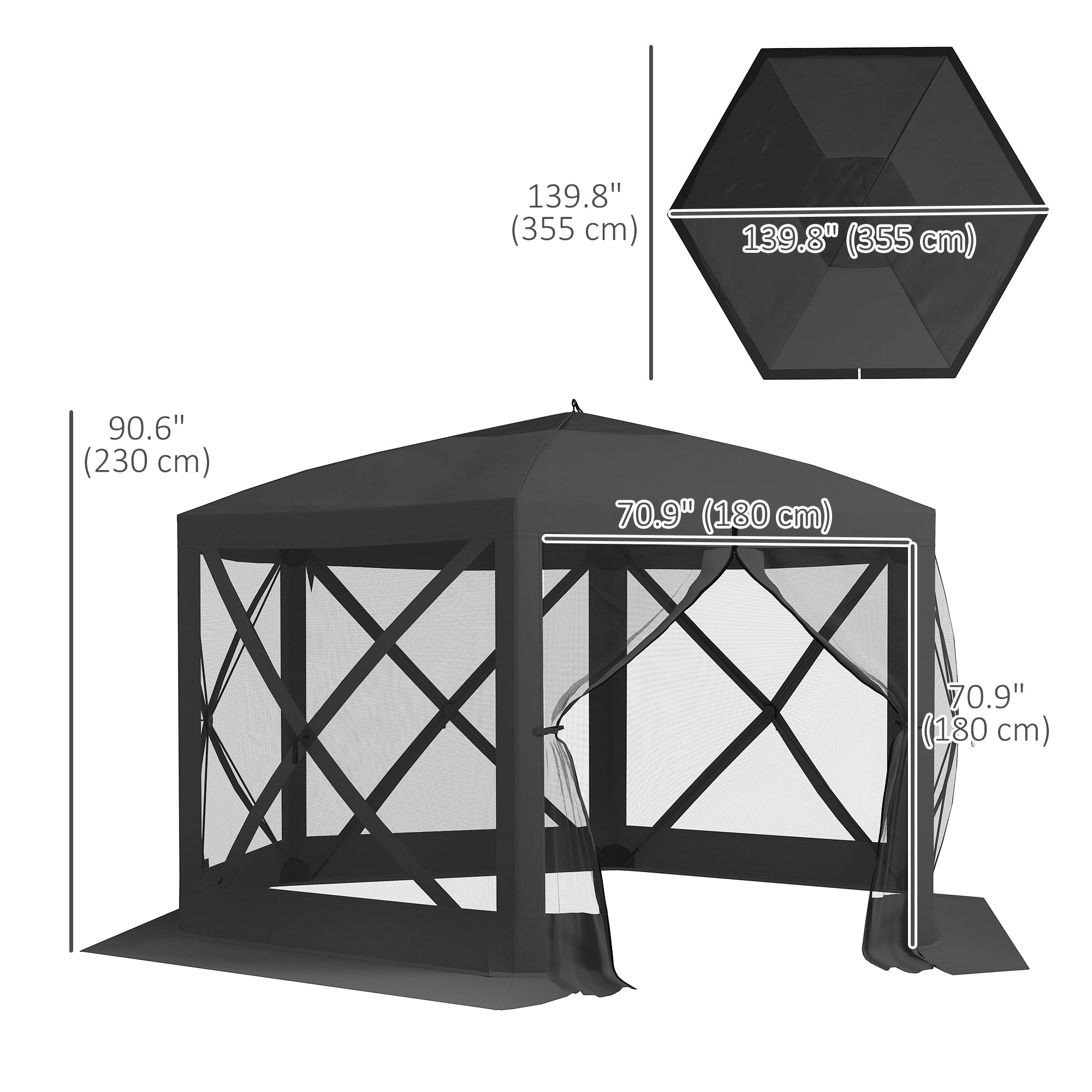 Aosom 12' x 12' Hexagon Pop Up Screen Tent Camping Shelter Black-DECOROLALA