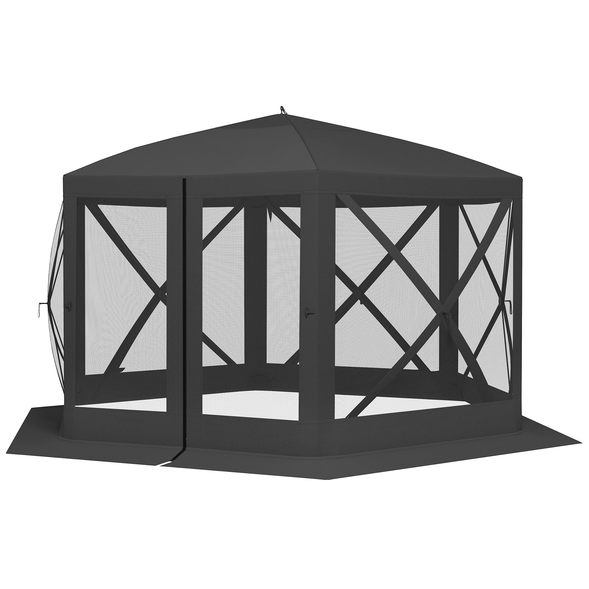 Aosom 12' x 12' Hexagon Pop Up Screen Tent Camping Shelter Black-DECOROLALA