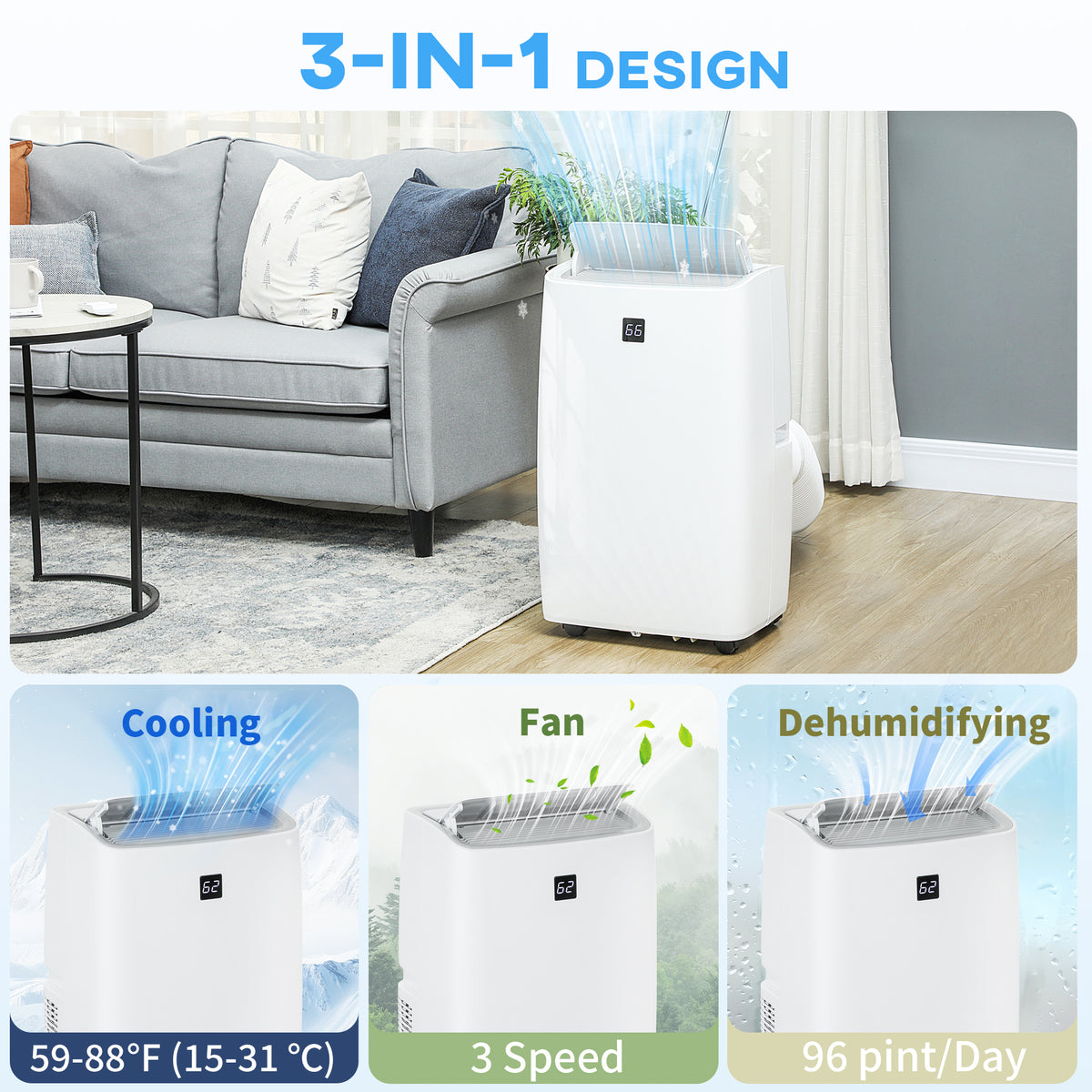 Aosom 12000 BTU Portable Air Conditioner - White 550 Sq. Ft.-Air Conditioner-DECOROLALA