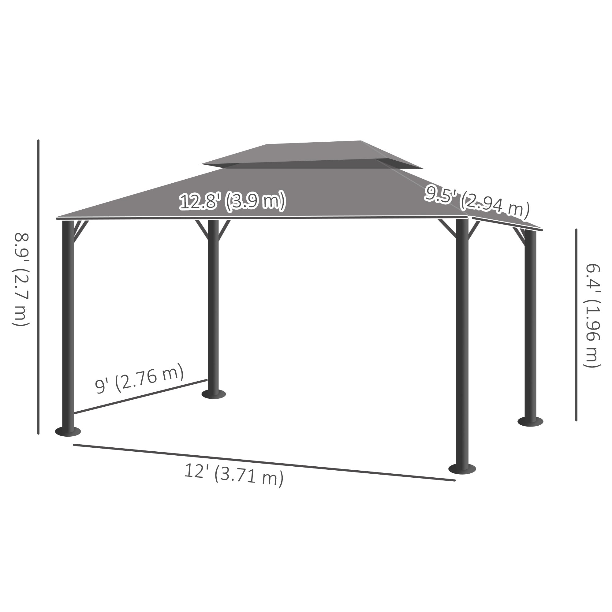 Aosom 13' x 10' Patio Gazebo Canopy, UV Resistant, Medium Grey-DECOROLALA