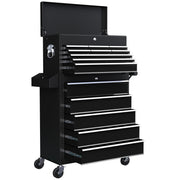 Aosom 14 Drawer Rolling Tool Chest - Lockable Steel Storage Black-Home Improvement > Tools > Tool Organizers-DECOROLALA