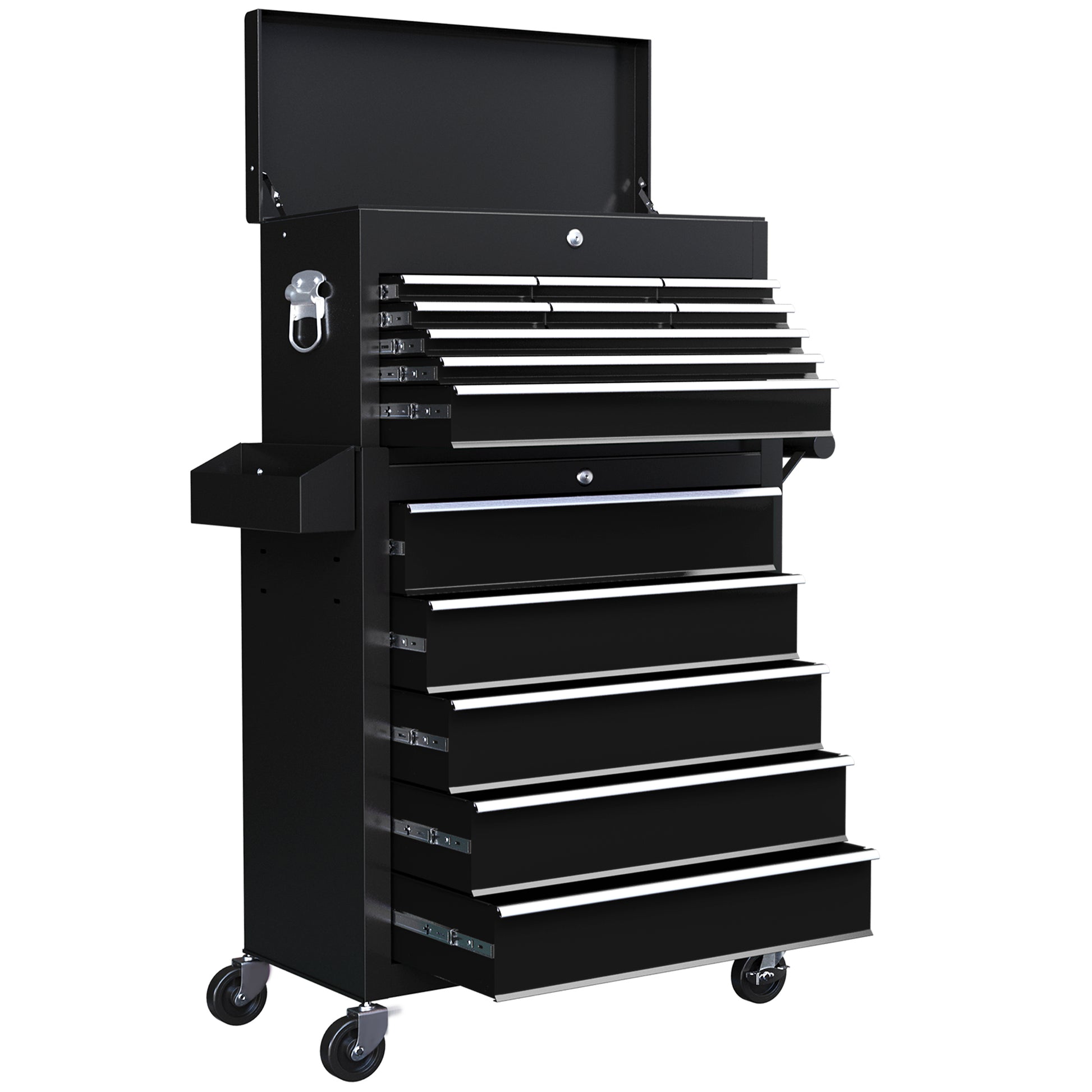 Aosom 14 Drawer Rolling Tool Chest - Lockable Steel Storage Black-Home Improvement > Tools > Tool Organizers-DECOROLALA