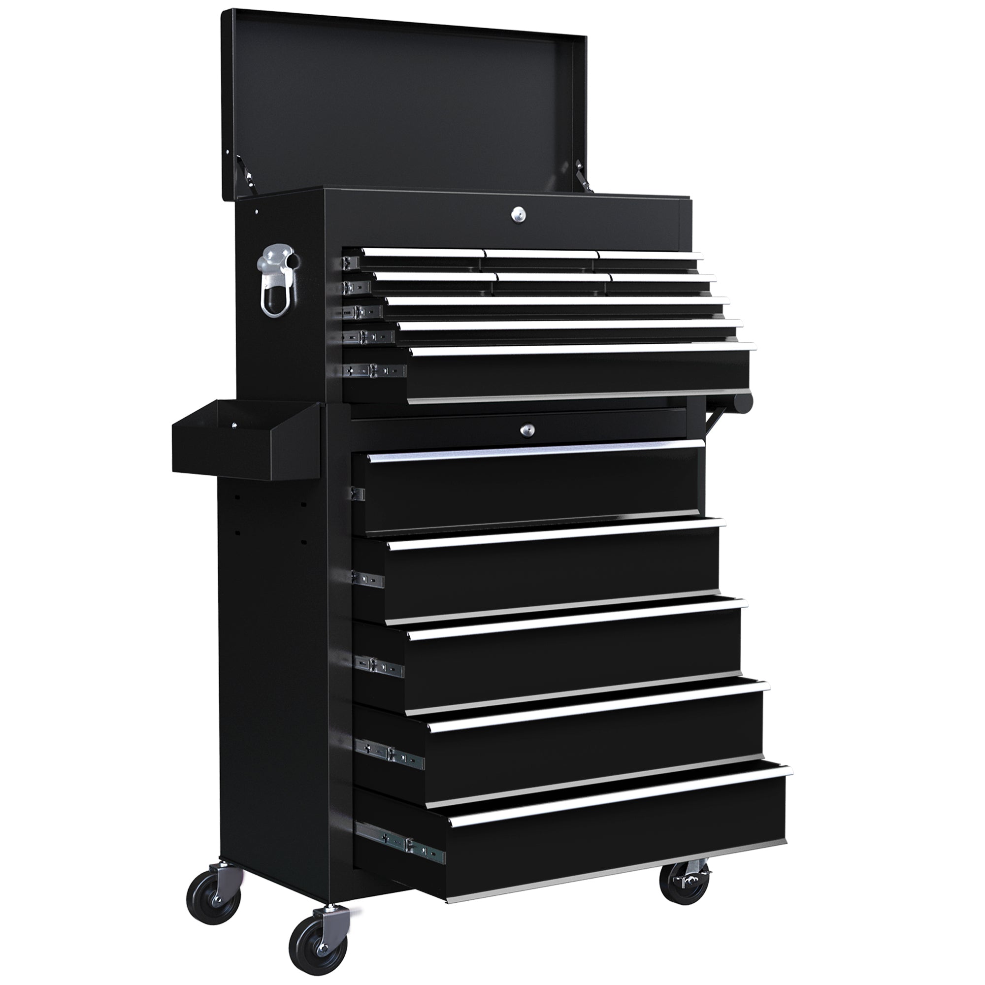 Aosom 14 Drawer Rolling Tool Chest - Lockable Steel Storage Black-Home Improvement > Tools > Tool Organizers-DECOROLALA
