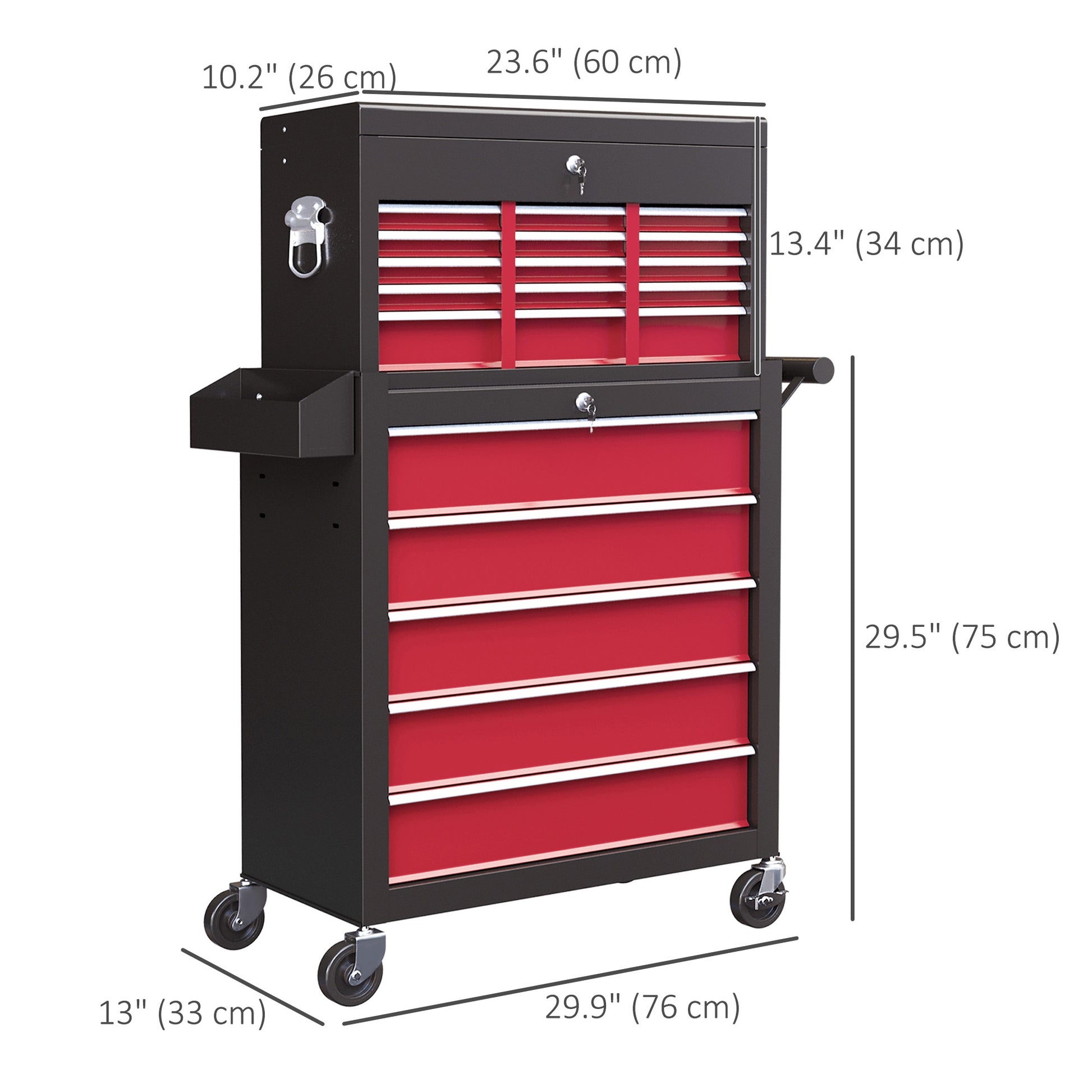 Aosom 14-Drawer Rolling Tool Chest with Detachable Top Box - Red-Home Improvement > Tools > Tool Organizers-DECOROLALA