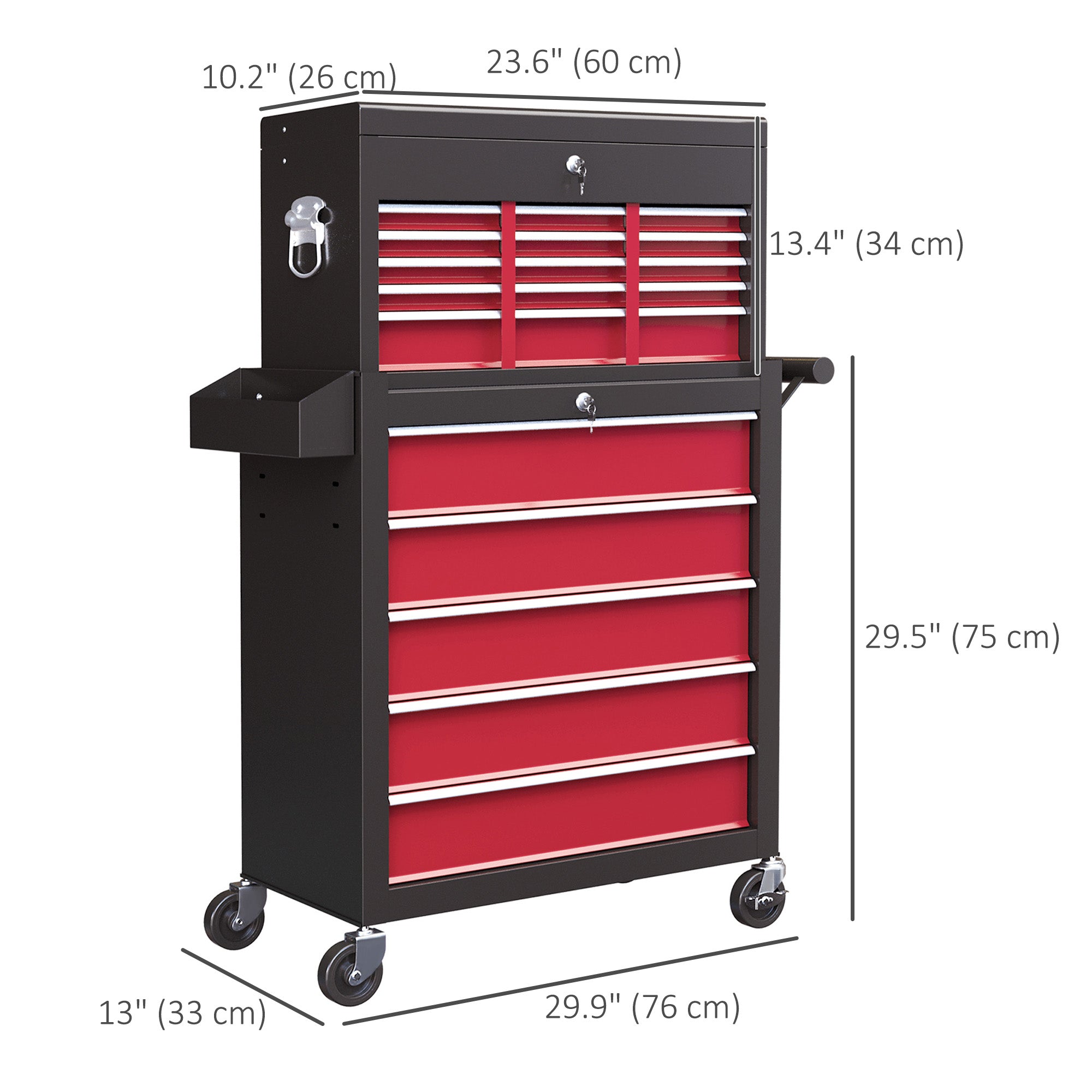 Aosom 14-Drawer Rolling Tool Chest with Detachable Top Box - Red-Home Improvement > Tools > Tool Organizers-DECOROLALA