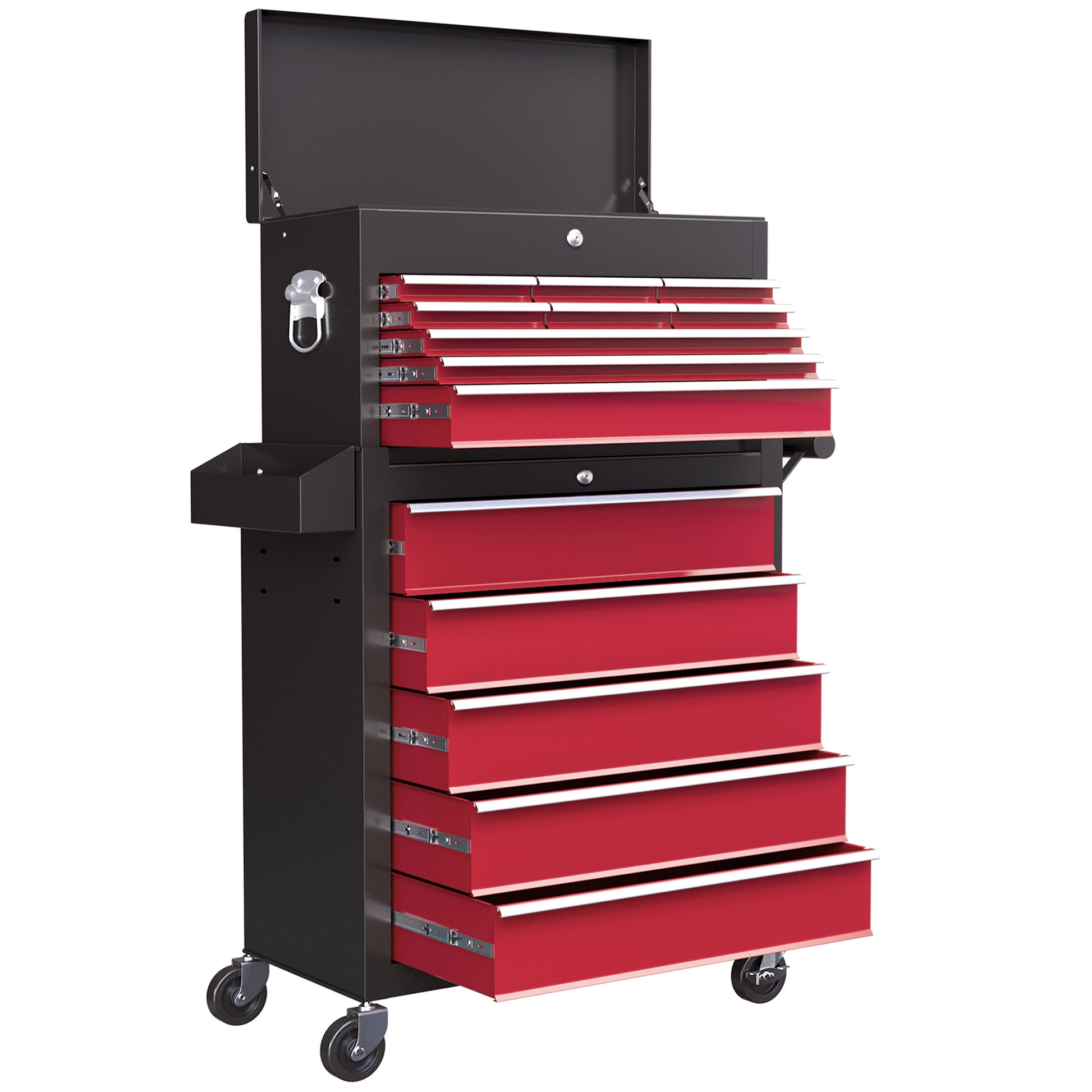 Aosom 14-Drawer Rolling Tool Chest with Detachable Top Box - Red-Home Improvement > Tools > Tool Organizers-DECOROLALA