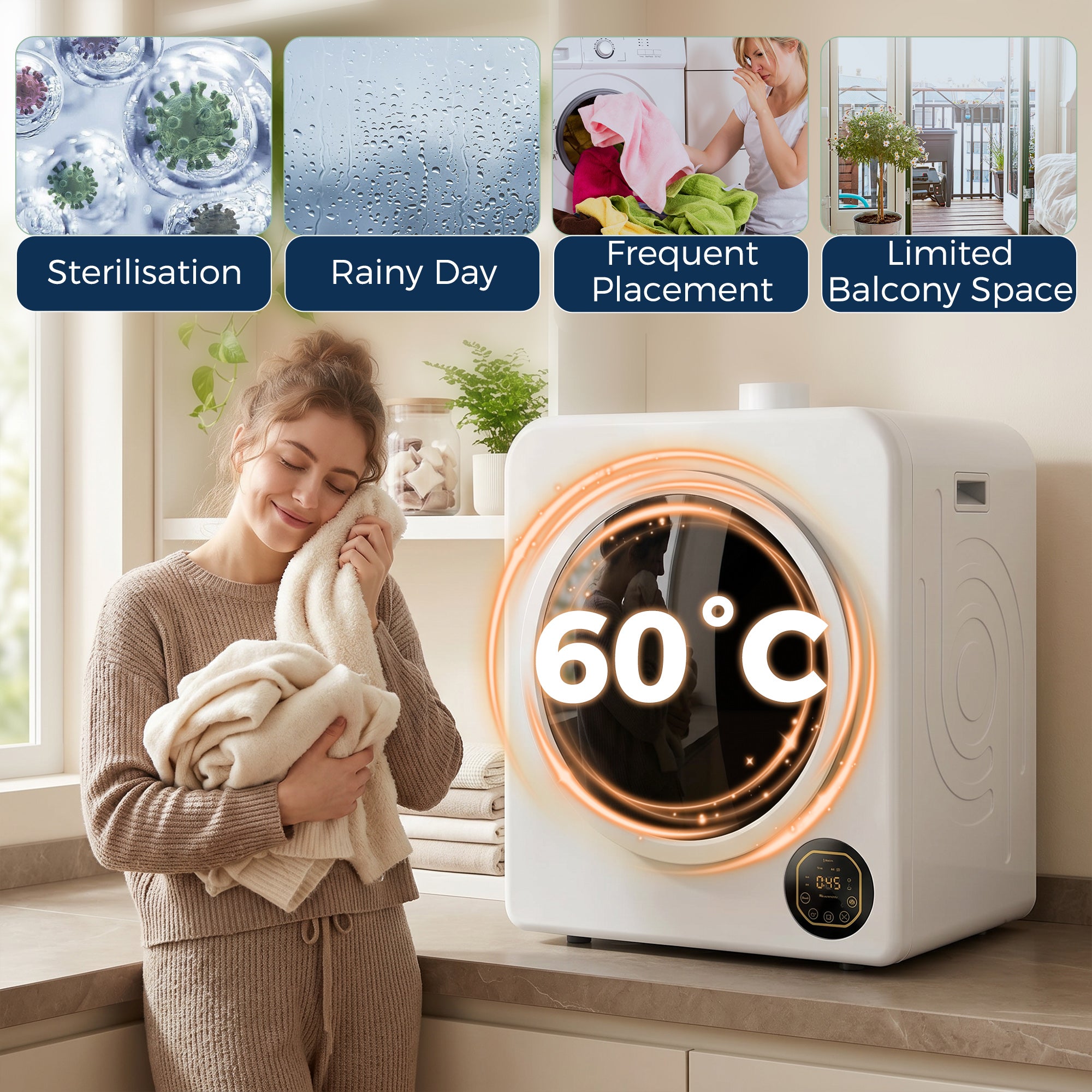 Aosom 18 lbs Clothes Dryer with Stainless Steel Tub - White-Dryer Machines-DECOROLALA
