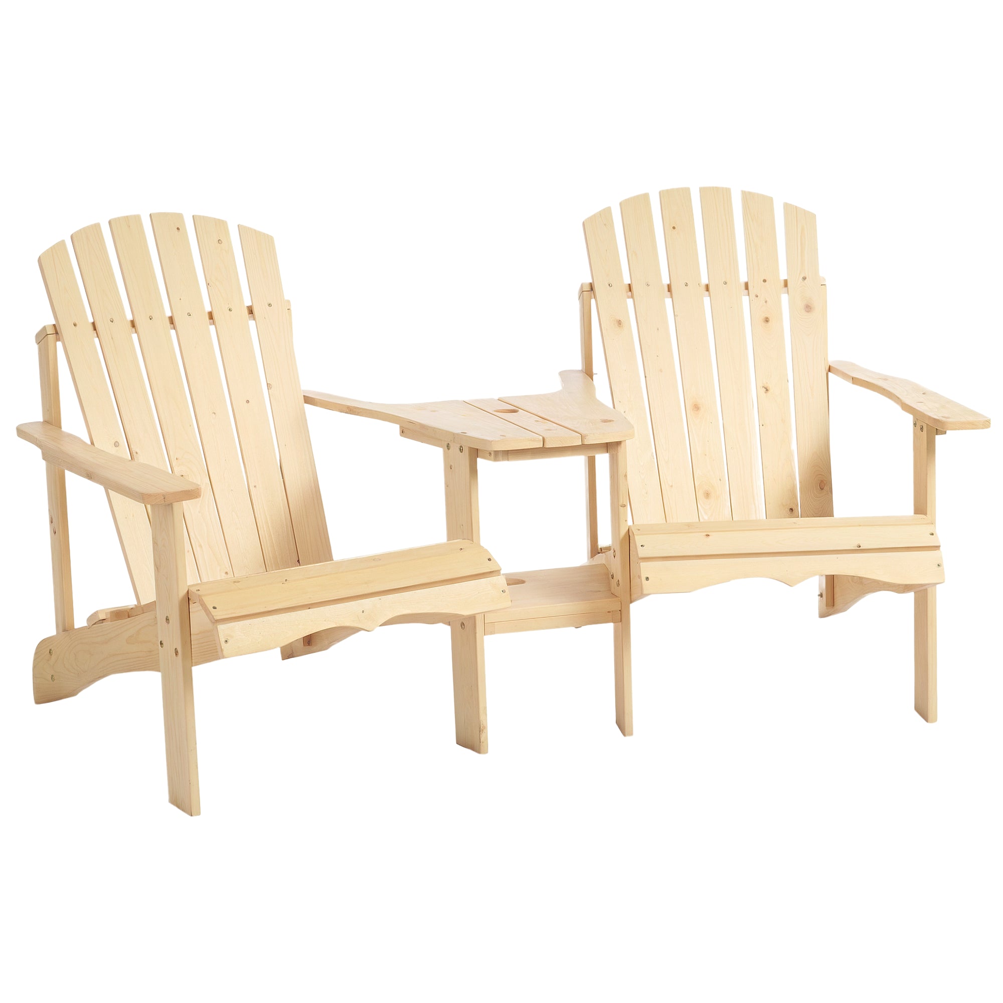Aosom 2-Piece Adirondack Chair Set with Table - Natural Fir Wood-DECOROLALA