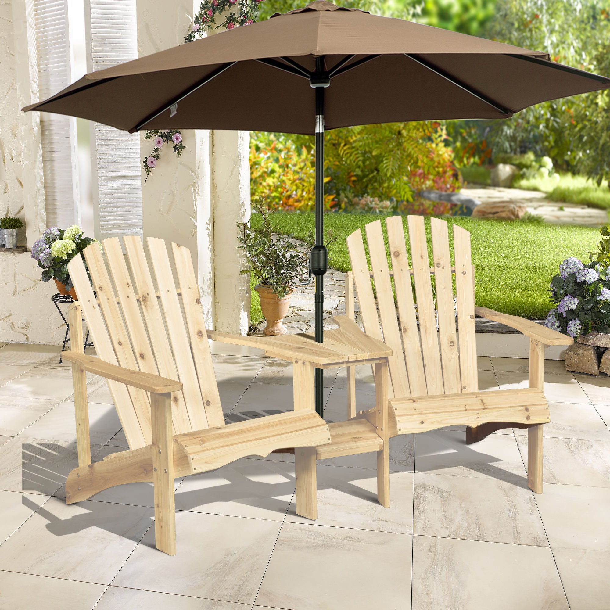 Aosom 2-Piece Adirondack Chair Set with Table - Natural Fir Wood-DECOROLALA