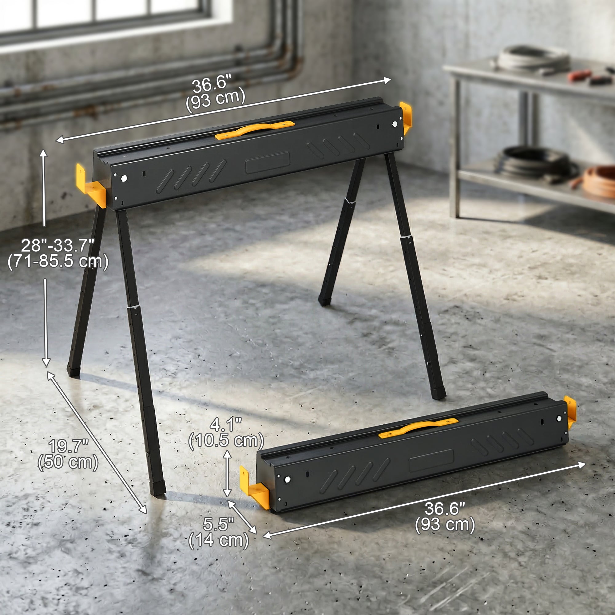 Aosom 2-Piece Adjustable Folding Sawhorses - 1100lb Capacity Black-Home Improvement > Tools-DECOROLALA