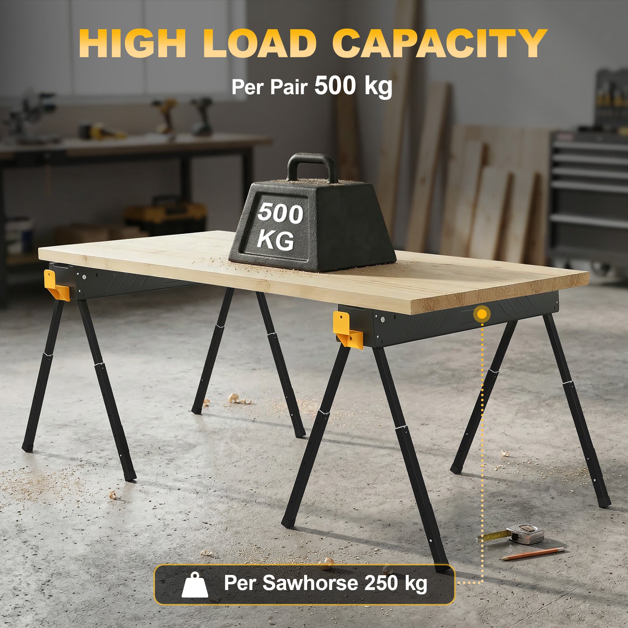 Aosom 2-Piece Adjustable Folding Sawhorses - 1100lb Capacity Black-Home Improvement > Tools-DECOROLALA