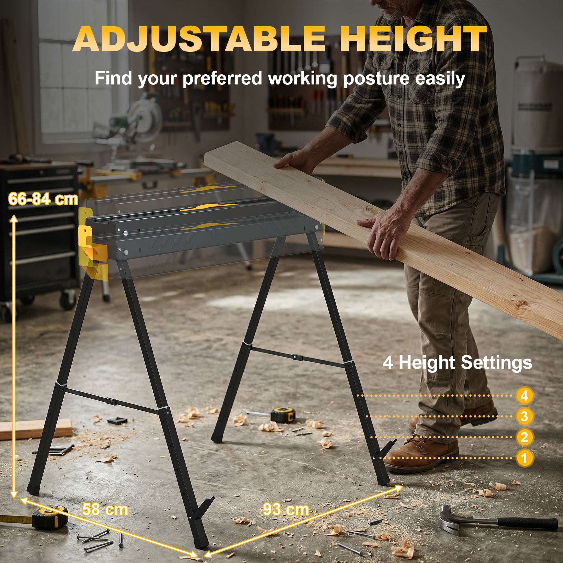 Aosom 2-Piece Adjustable Folding Sawhorses - 1100lb Capacity Black-Home Improvement > Tools-DECOROLALA