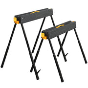 Aosom 2-Piece Adjustable Folding Sawhorses - 1100lb Capacity Black-Home Improvement > Tools-DECOROLALA