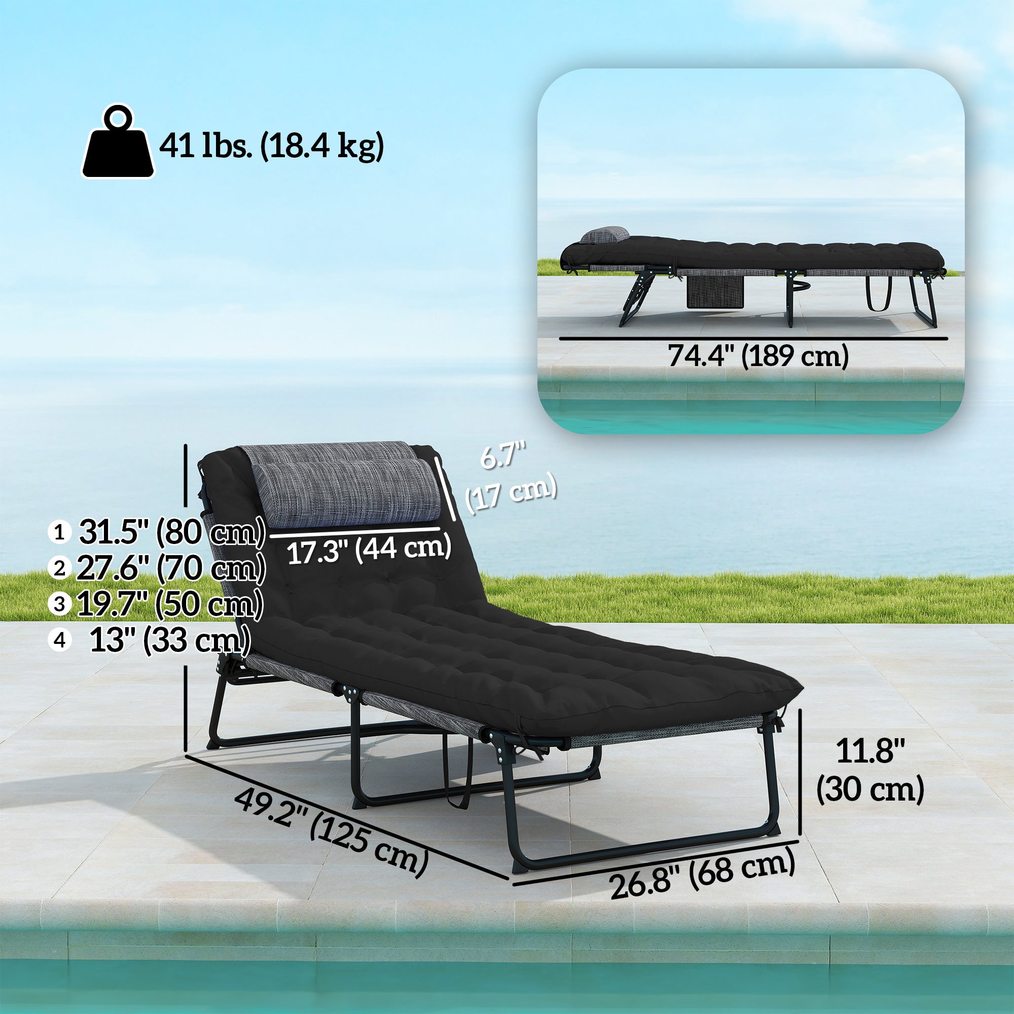 Aosom 2-Piece Folding Lounge Chairs - Black Reclining-DECOROLALA
