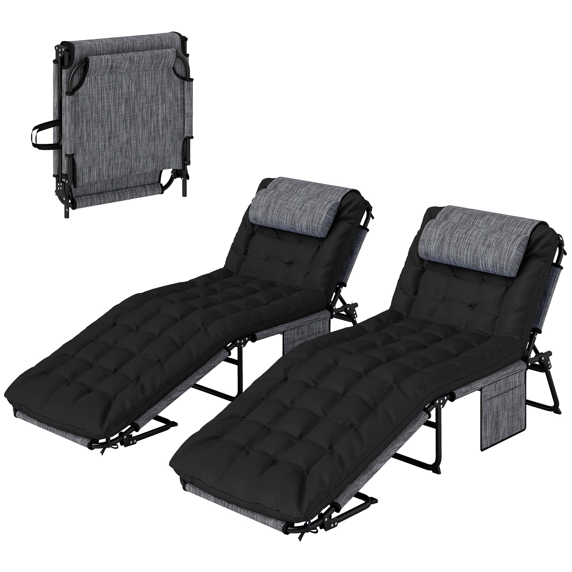 Aosom 2-Piece Folding Lounge Chairs - Black Reclining-DECOROLALA