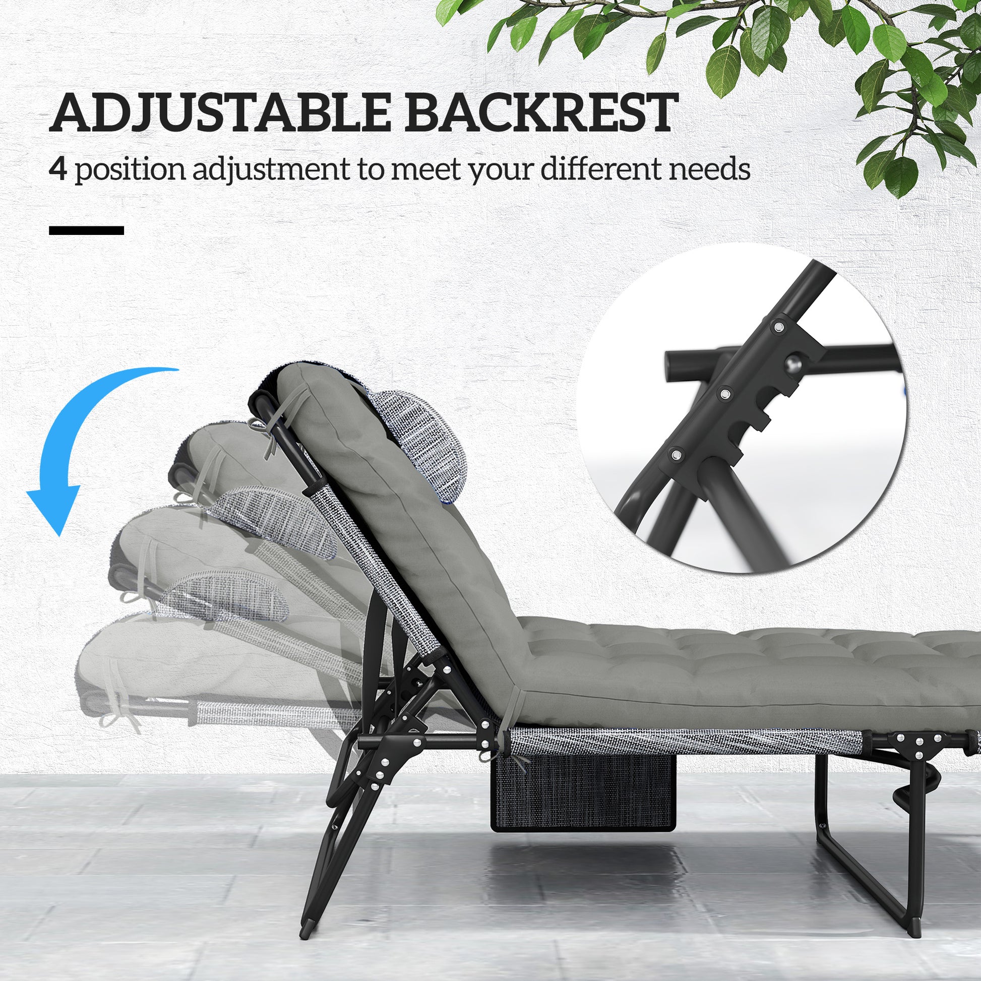 Aosom 2-Piece Folding Lounge Chairs Grey Adjustable Backrest Recline Cushion Headrest-DECOROLALA