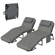 Aosom 2-Piece Folding Lounge Chairs Grey Adjustable Backrest Recline Cushion Headrest-DECOROLALA