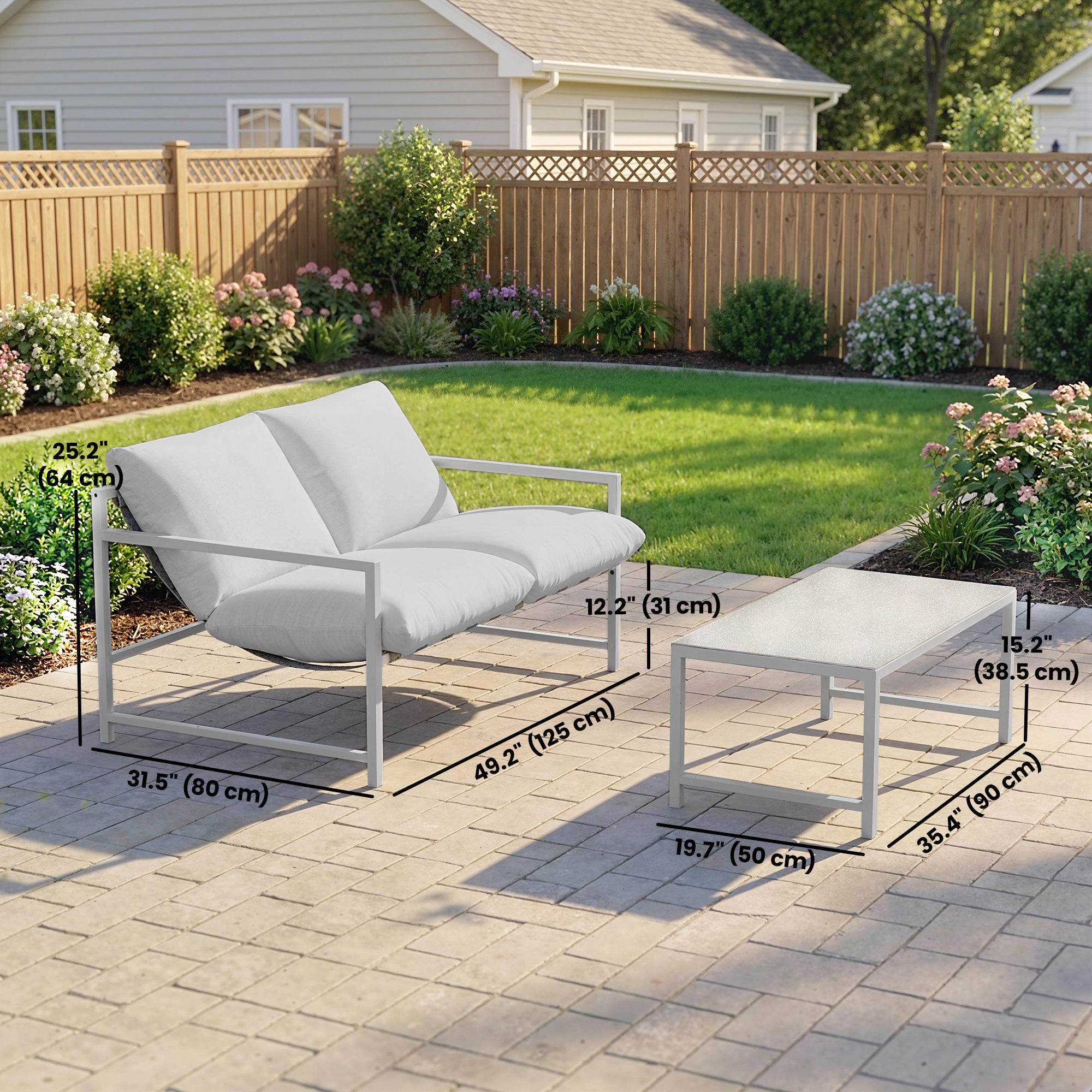 Aosom 2-Piece Patio Set - Loveseat and Coffee Table, Light Grey-DECOROLALA