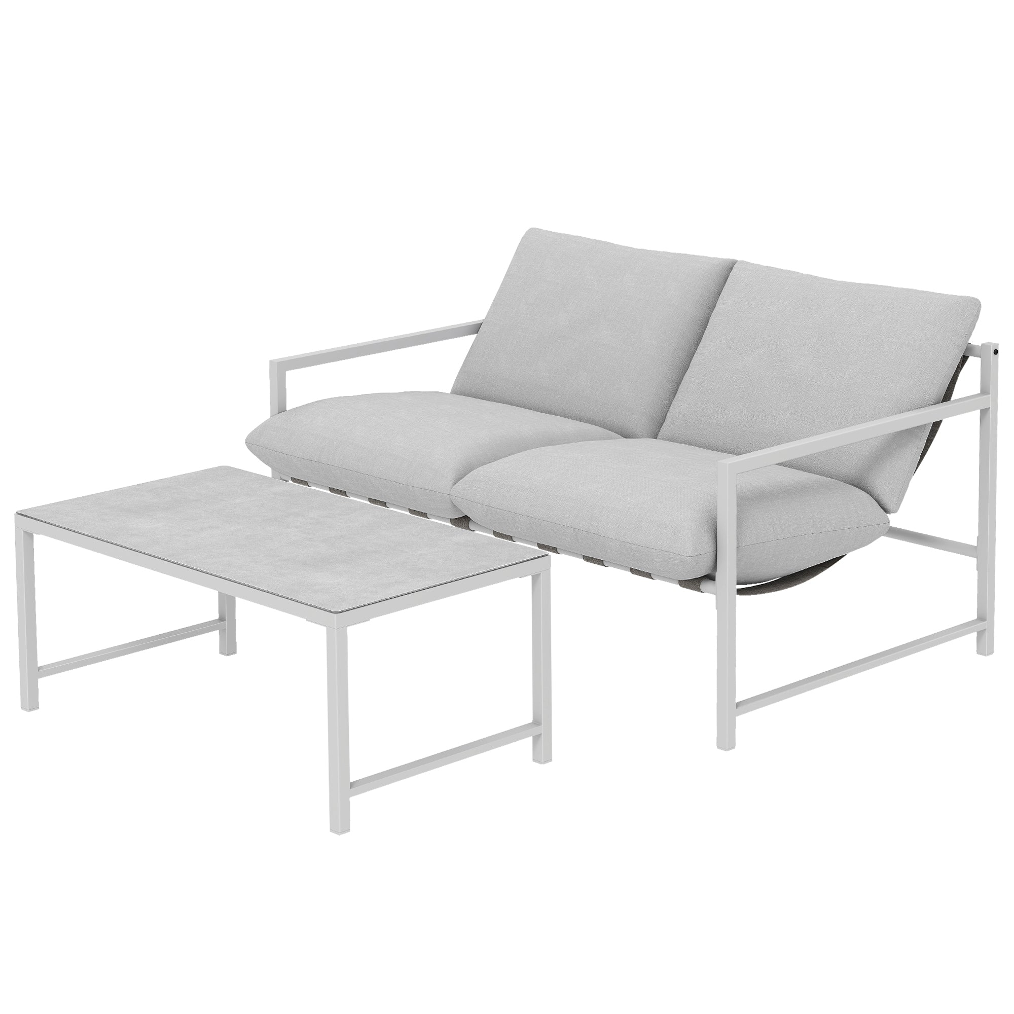 Aosom 2-Piece Patio Set - Loveseat and Coffee Table, Light Grey-DECOROLALA