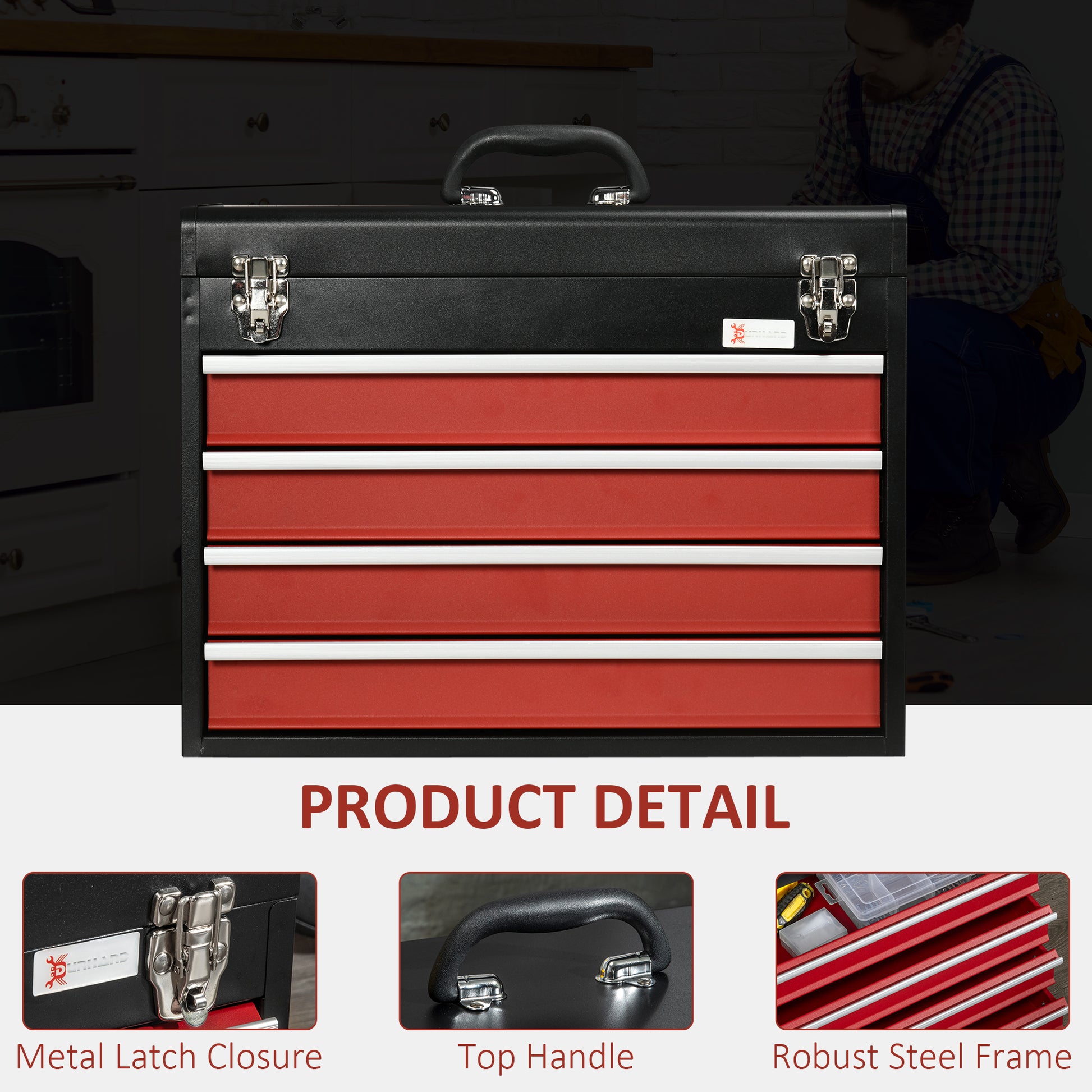 Aosom 2-Piece Rolling Tool Chest and Box Set - 11 Drawers Red-DECOROLALA