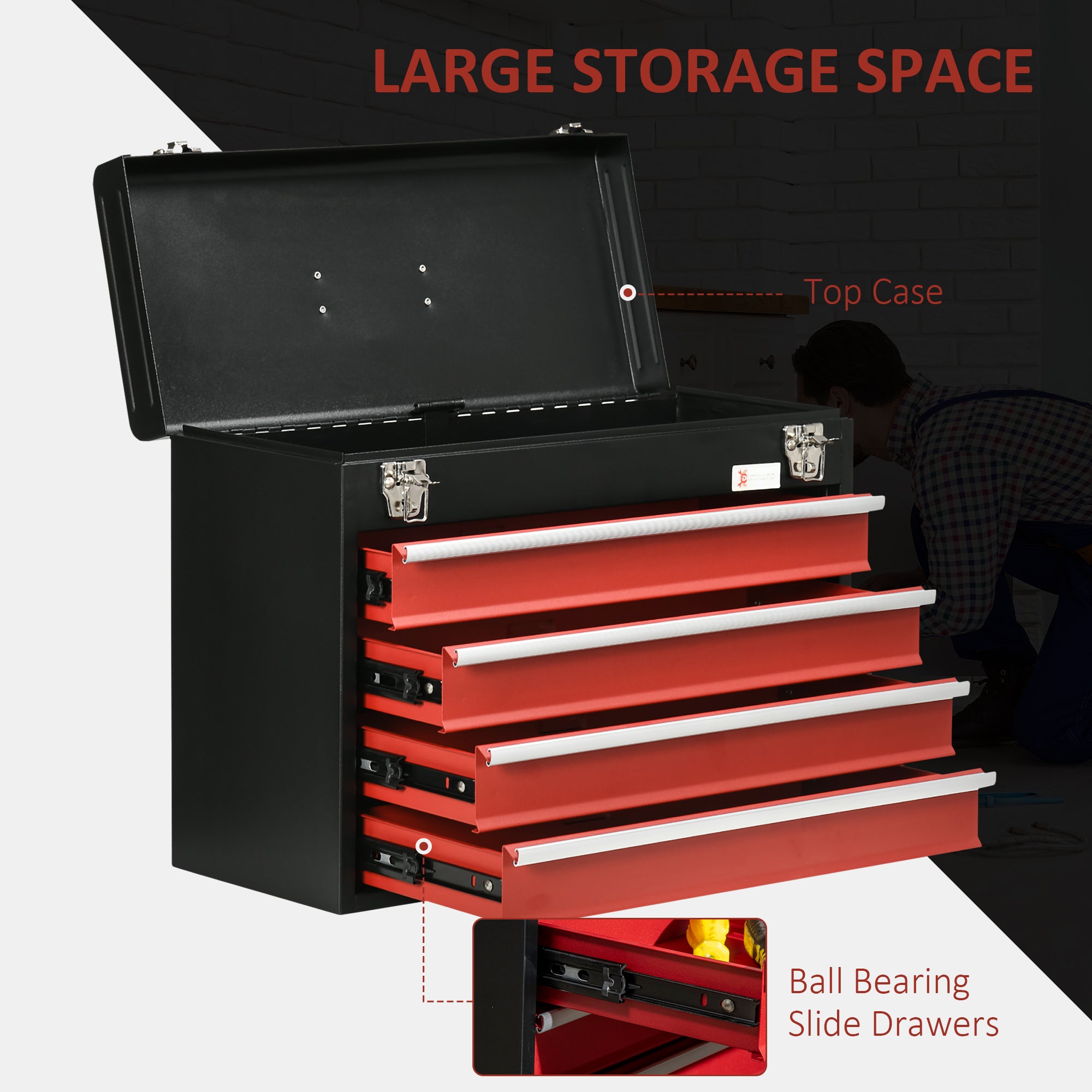 Aosom 2-Piece Rolling Tool Chest and Box Set - 11 Drawers Red-DECOROLALA