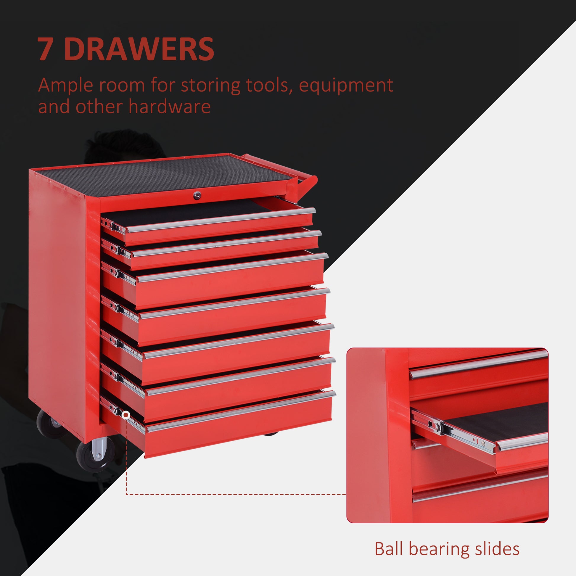 Aosom 2-Piece Rolling Tool Chest and Box Set - 11 Drawers Red-DECOROLALA