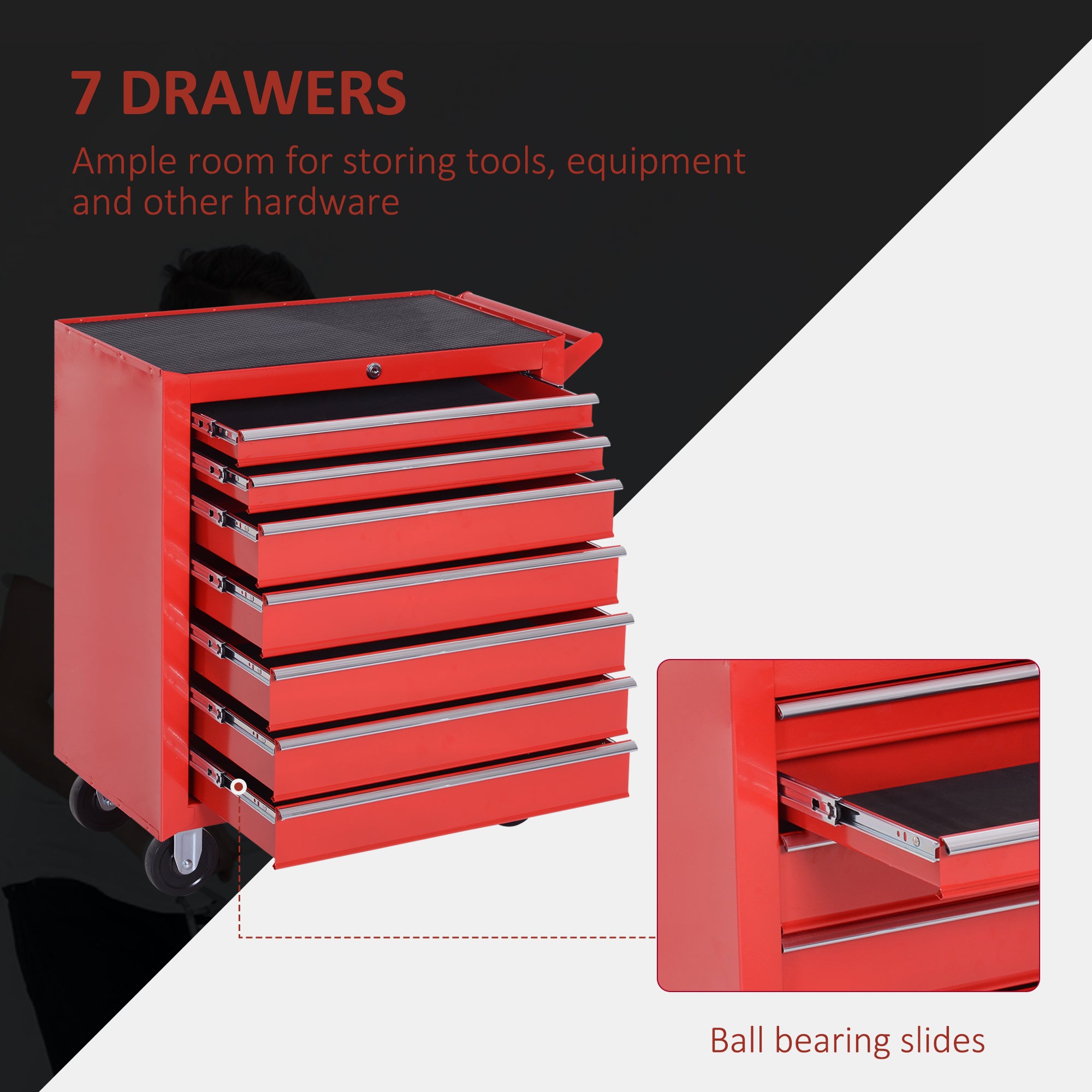 Aosom 2-Piece Rolling Tool Chest and Box Set - 11 Drawers Red-DECOROLALA
