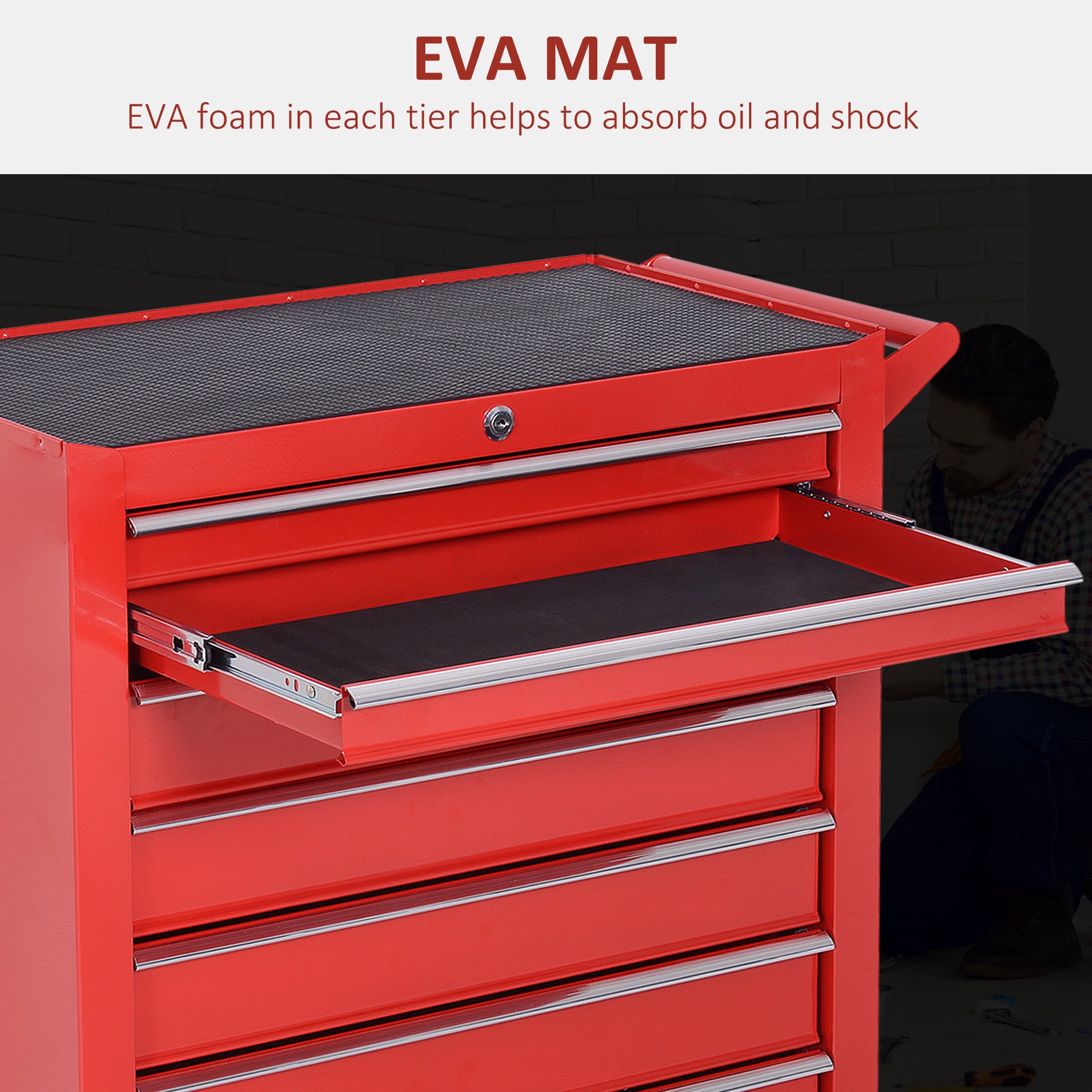 Aosom 2-Piece Rolling Tool Chest and Box Set - 11 Drawers Red-DECOROLALA