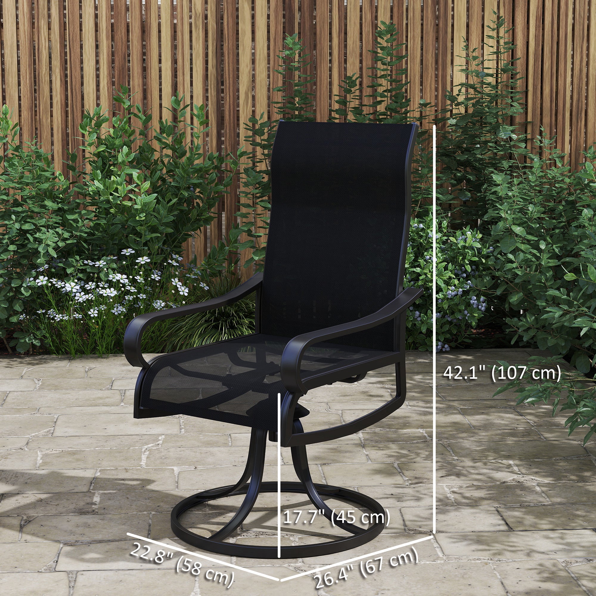 Aosom 2-Piece Swivel Patio Chairs - Black Mesh-DECOROLALA