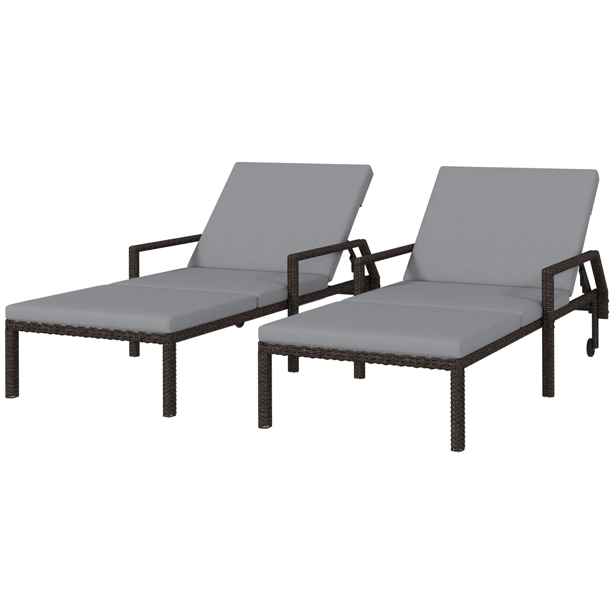 Aosom 2-Piece Wicker Lounger Set Grey with Adjustable Backrest, 5 Levels-DECOROLALA