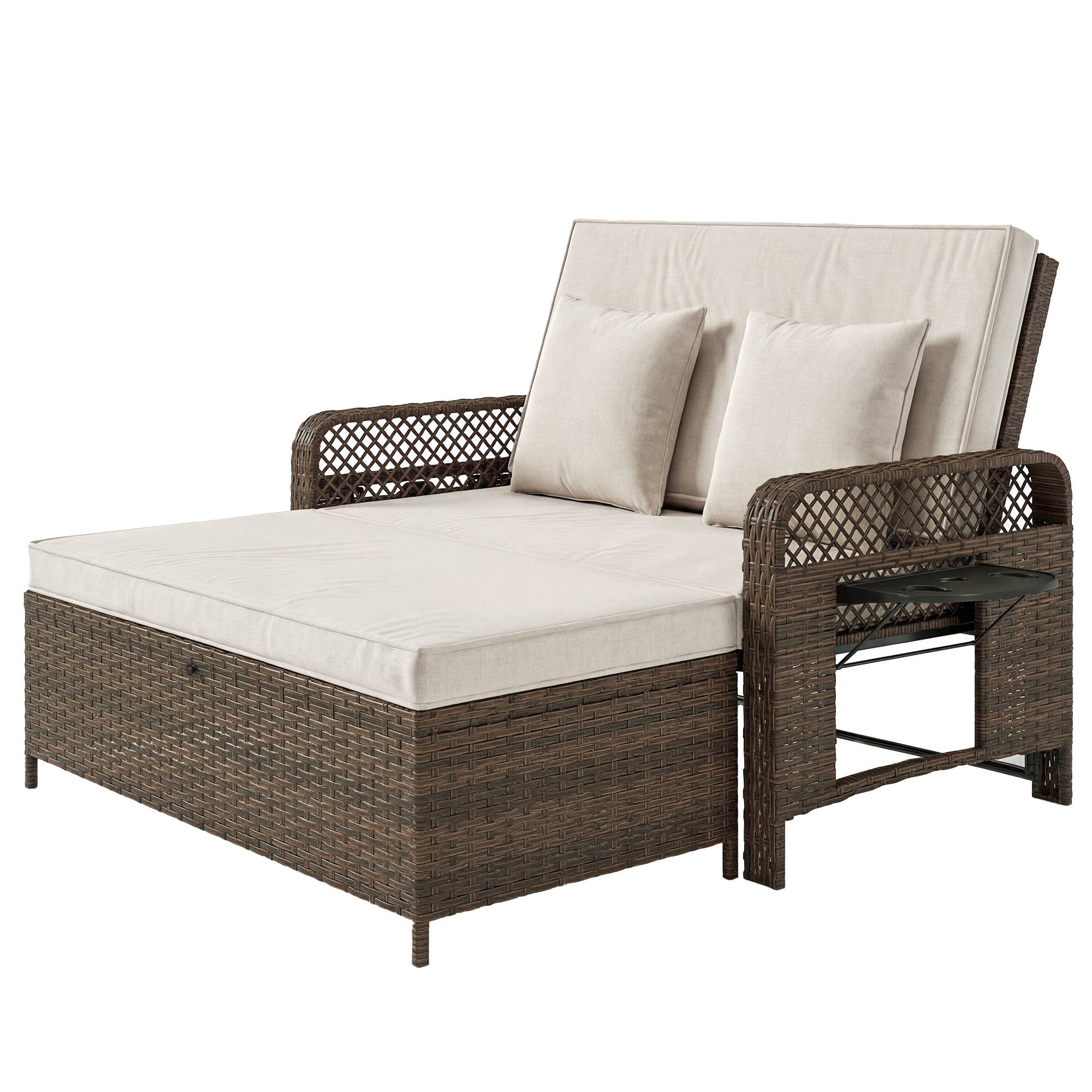 Aosom 2-Piece Wicker Patio Lounge Set with Side Trays-DECOROLALA