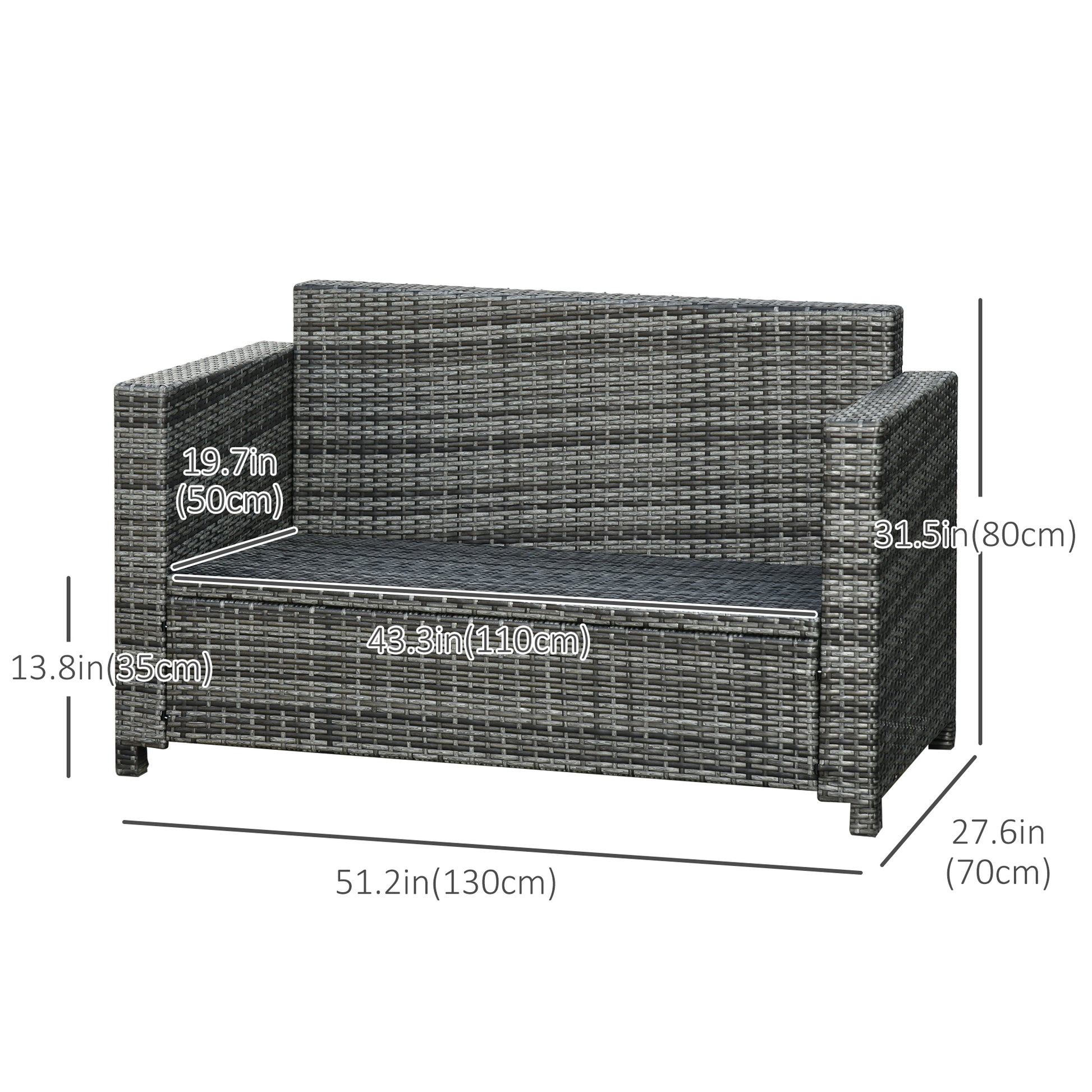 Aosom 2-Seat Patio Loveseat Wicker Sofa - Grey-DECOROLALA