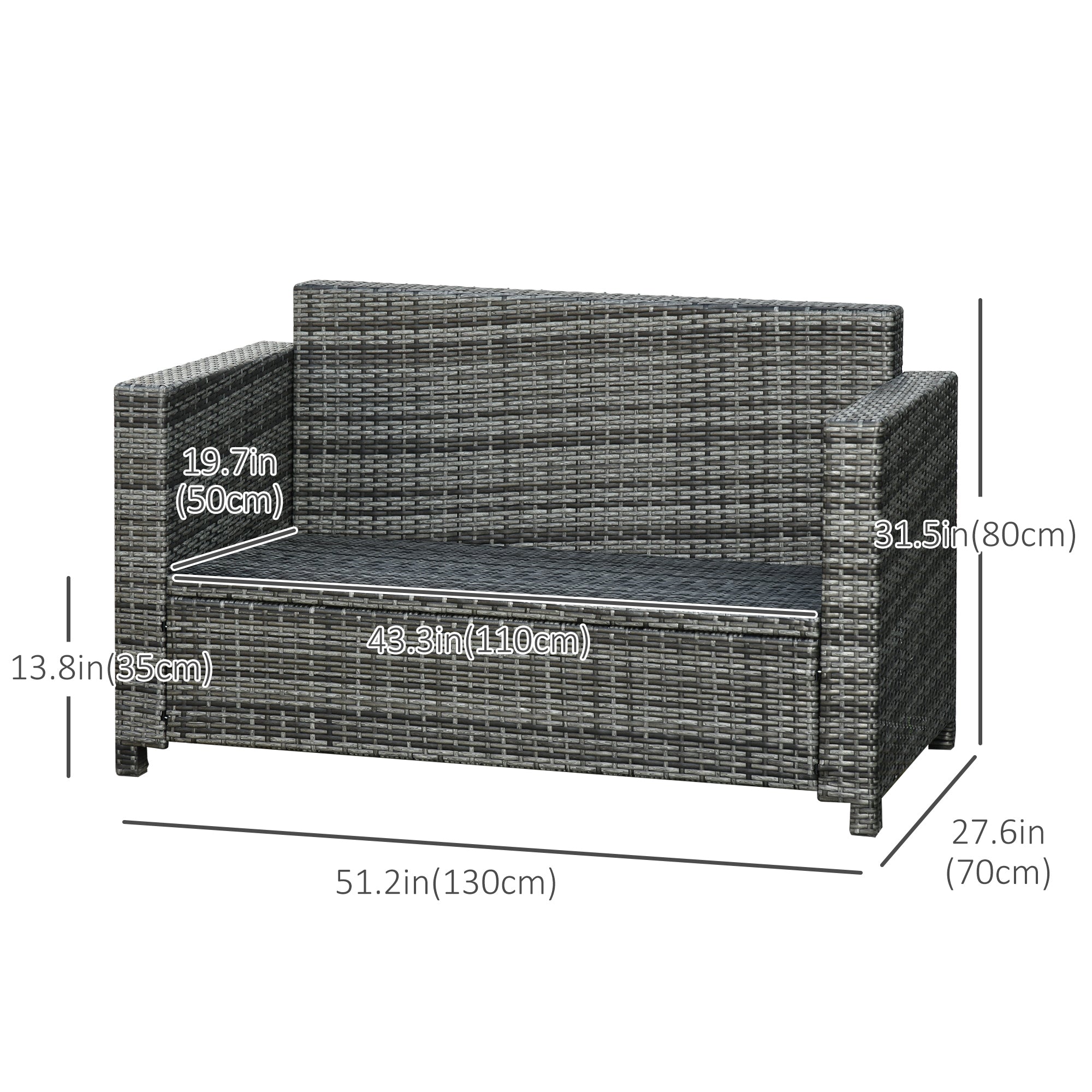 Aosom 2-Seat Patio Loveseat Wicker Sofa - Grey-DECOROLALA