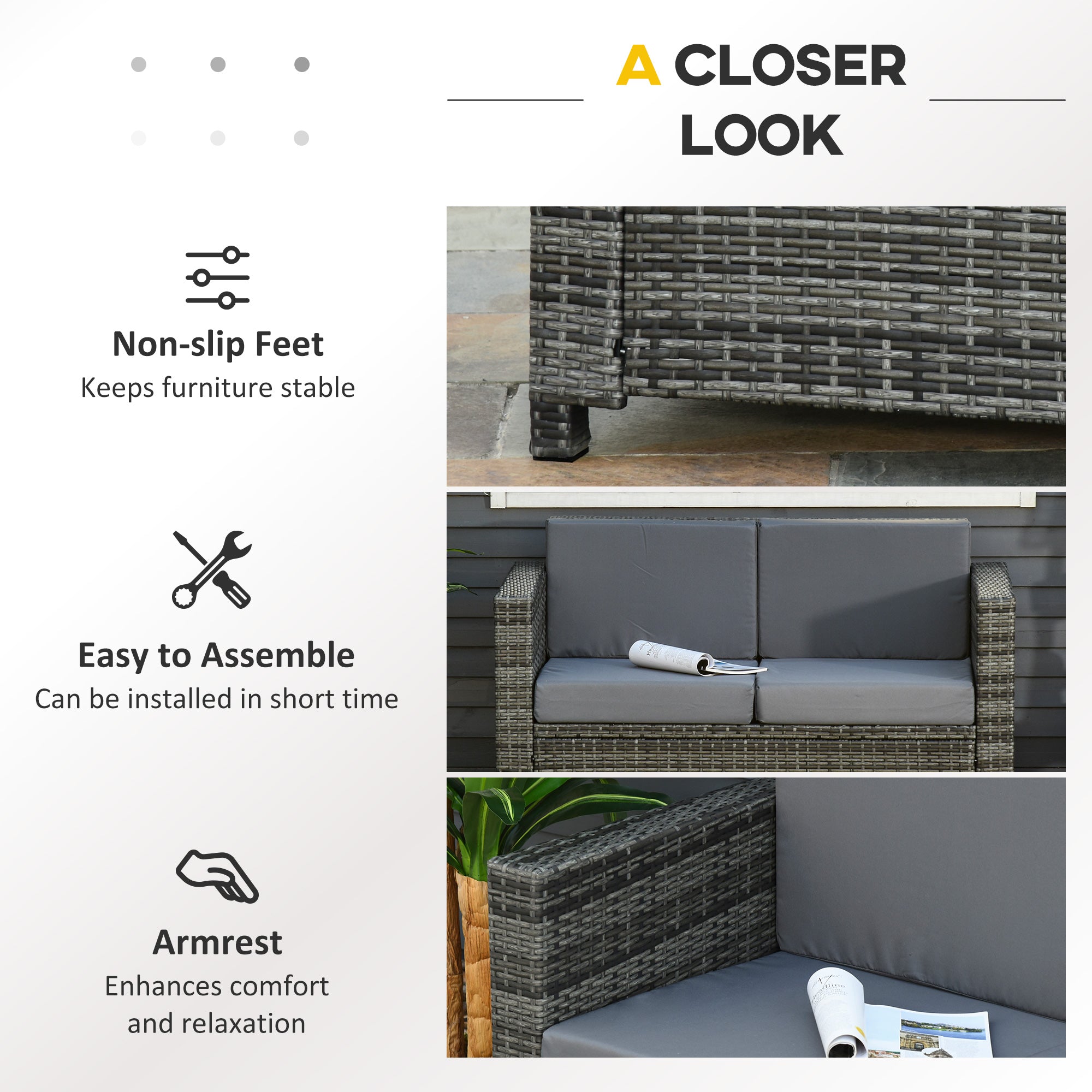 Aosom 2-Seat Patio Loveseat Wicker Sofa - Grey-DECOROLALA