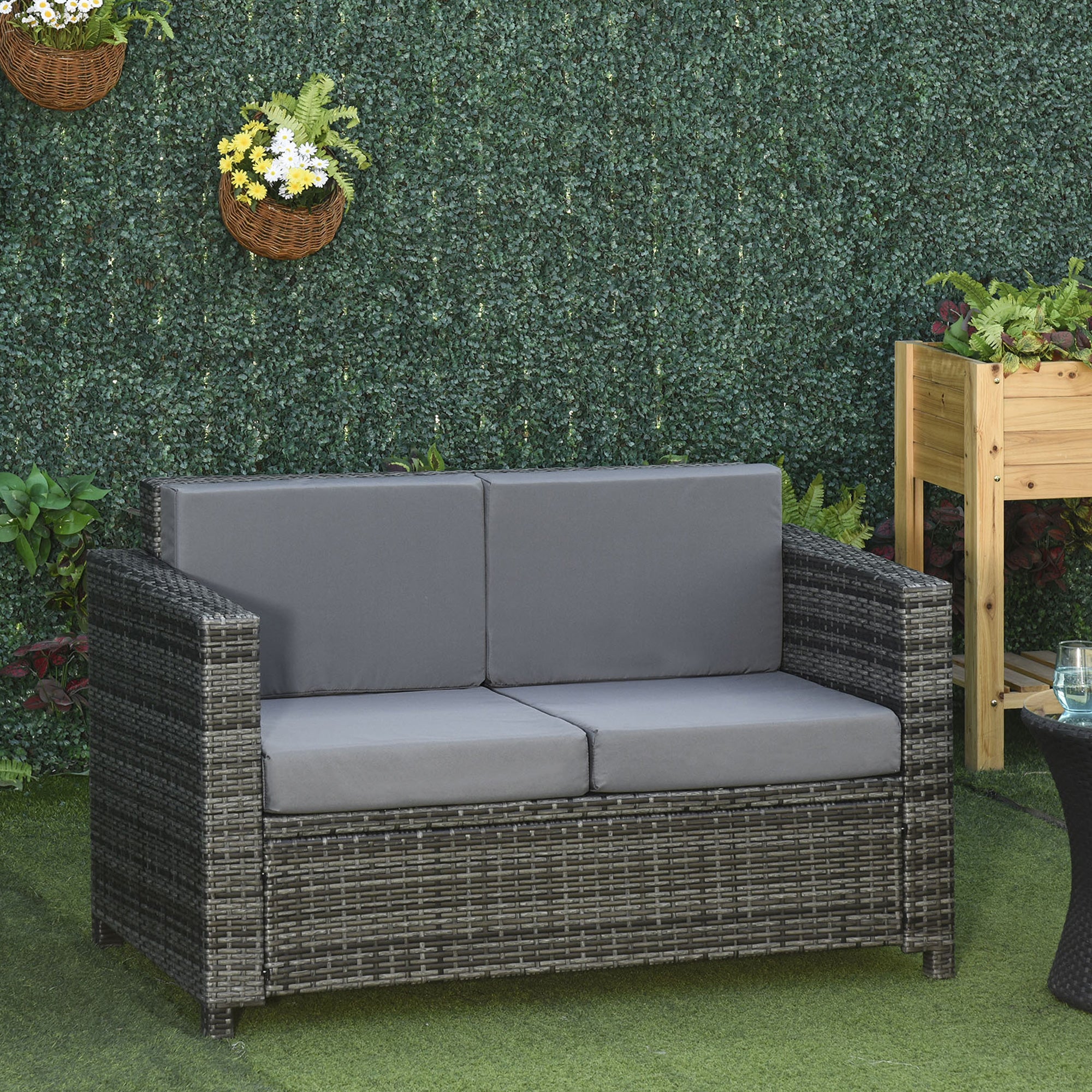 Aosom 2-Seat Patio Loveseat Wicker Sofa - Grey-DECOROLALA