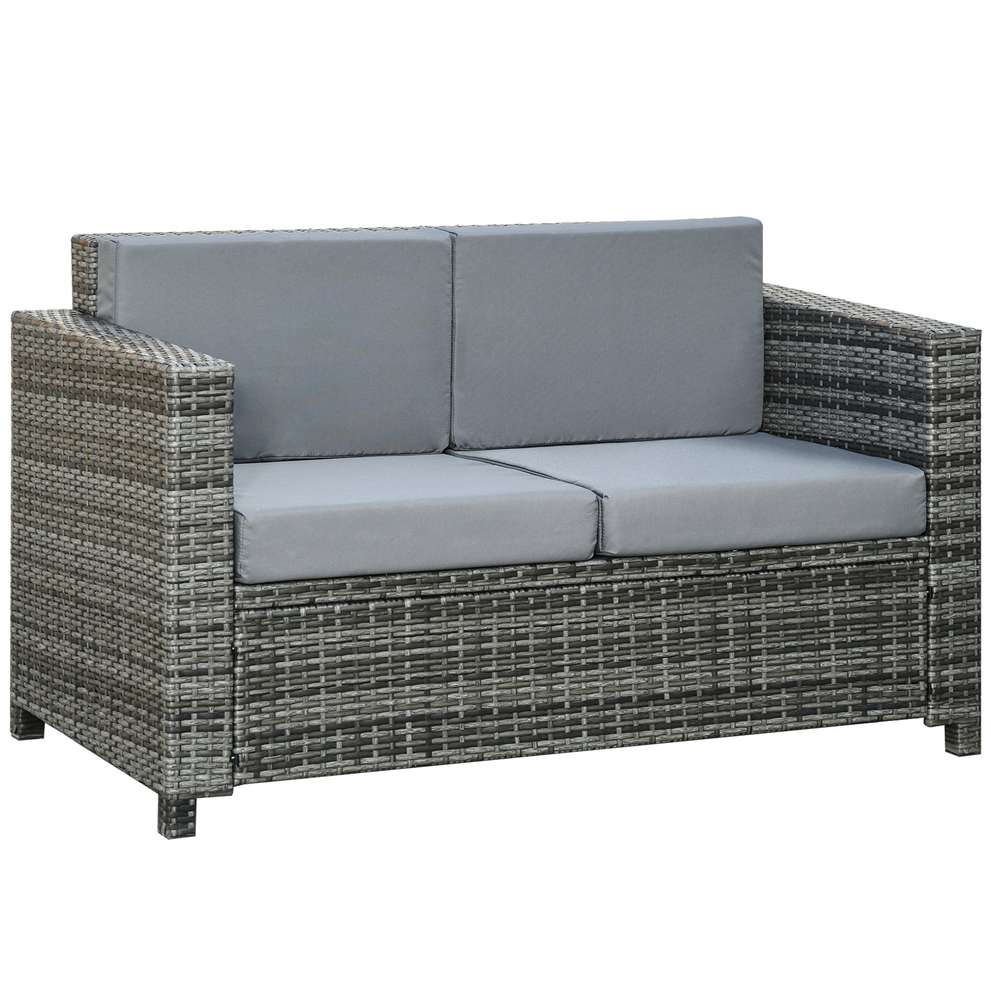 Aosom 2-Seat Patio Loveseat Wicker Sofa - Grey-DECOROLALA
